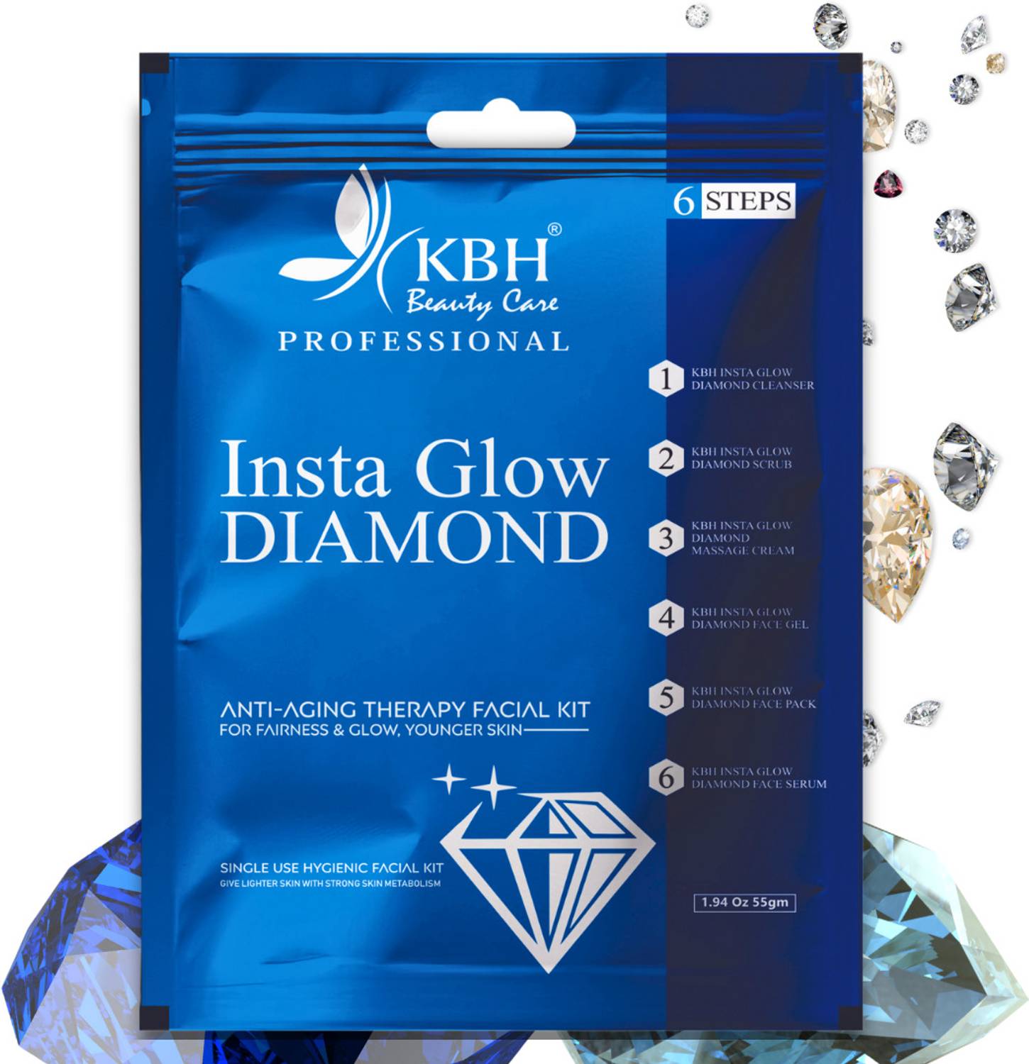 kbh Insta Glow Diamond Facial kit for Hydrating Skin & Instant Gl