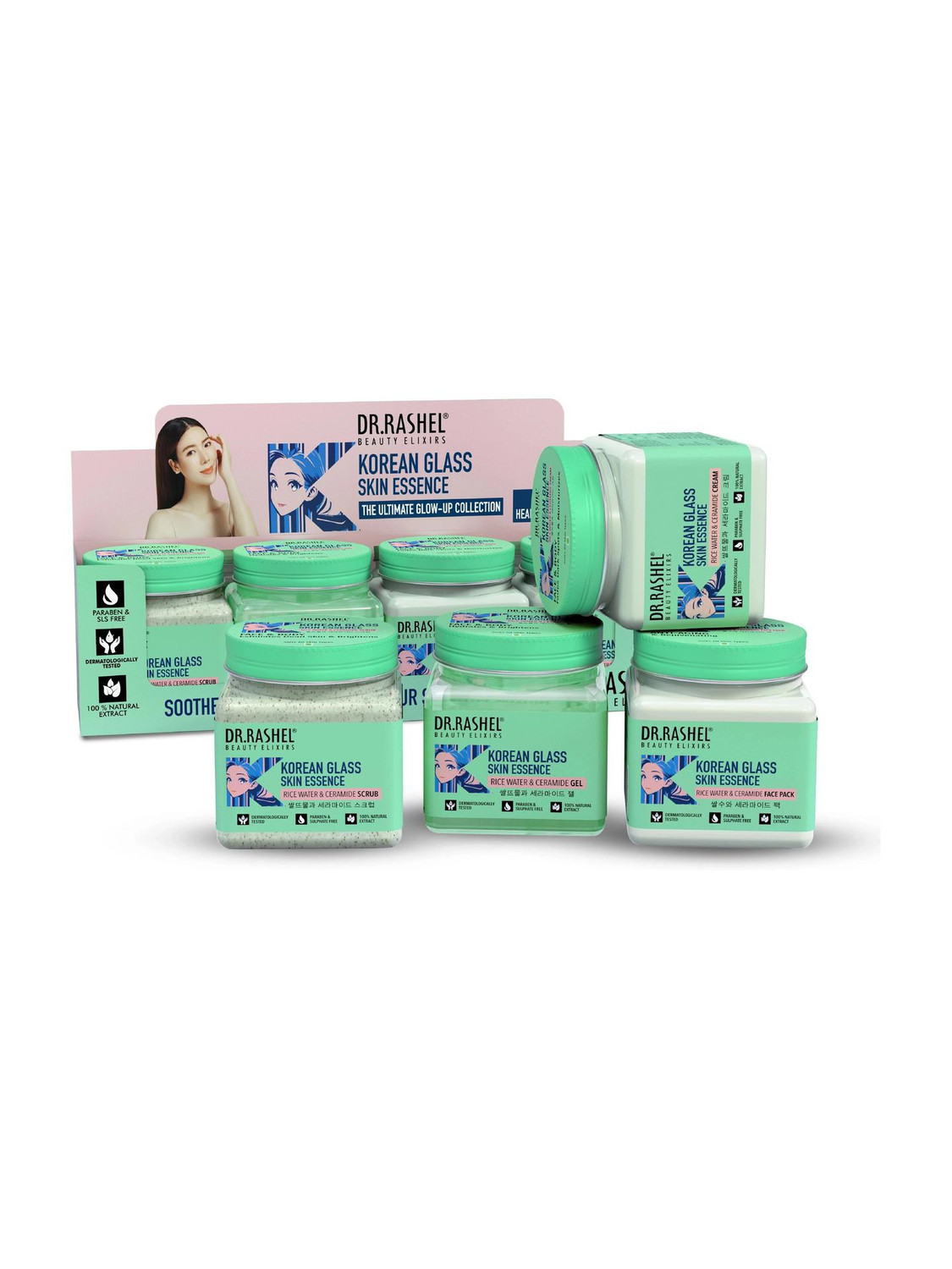 DR.RASHEL Korean Glass Skin Essence Facial Kit | Scrub, Gel, Face Pack, Cream |