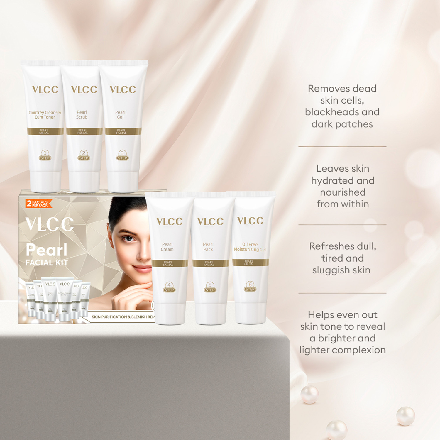 Image of VLCC Pearl Single Facial Kit - Removes Dead Skin Cells & Blackheads