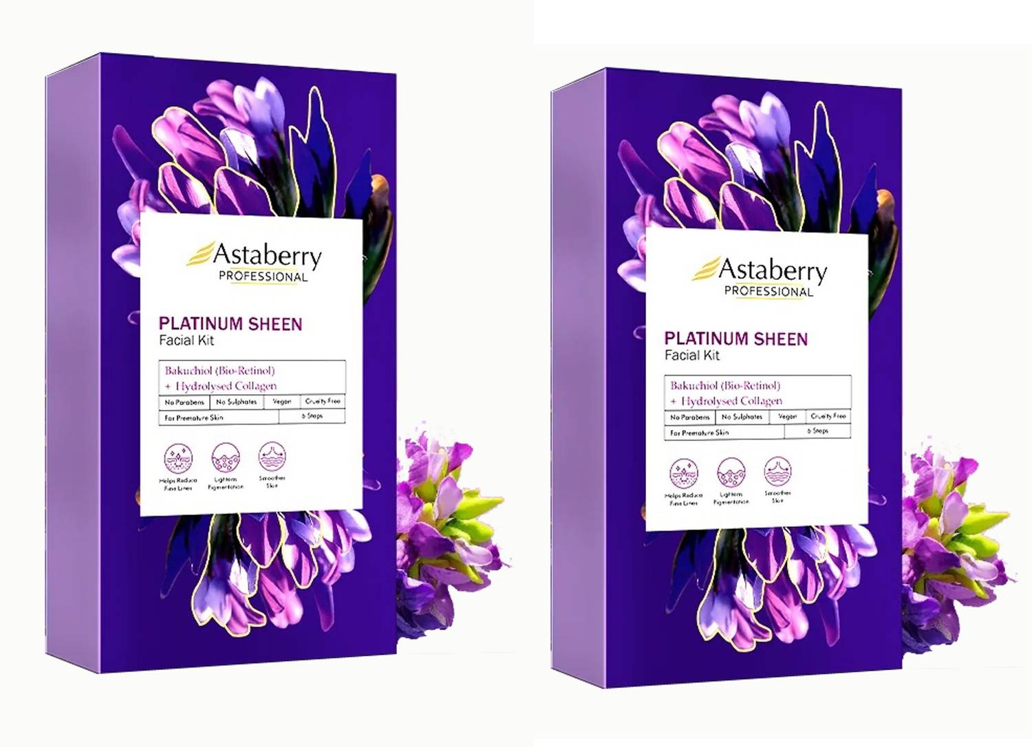 ASTABERRY Platnum Sheen Facial Kit with Hydrolyzed Collagen & Bakuchiol 6 Step 36 Gr