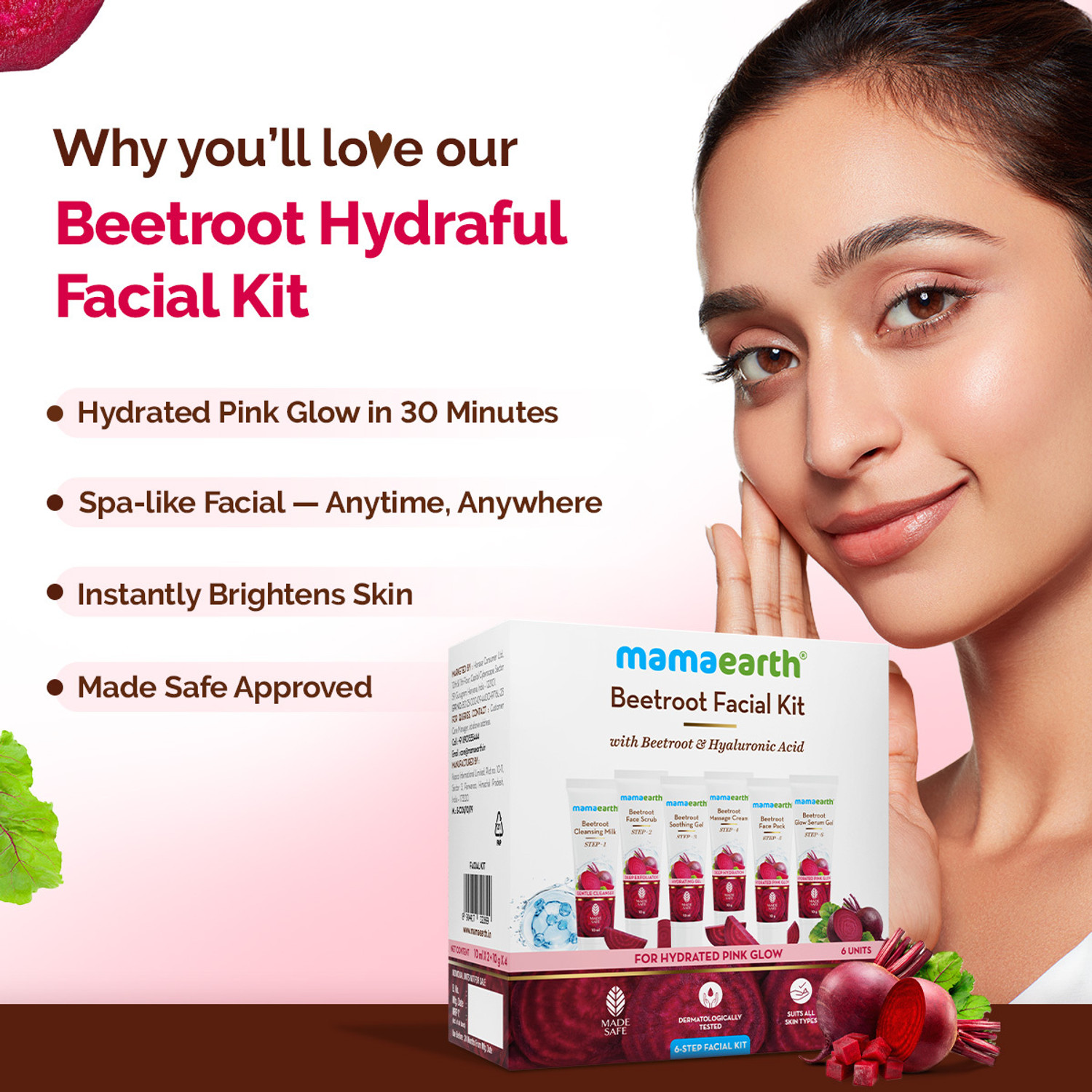 Image of Mamaearth Beetroot Hydraful Facial Kit with Beetroot & Hyaluronic Acid |Hydrated Pink Glow