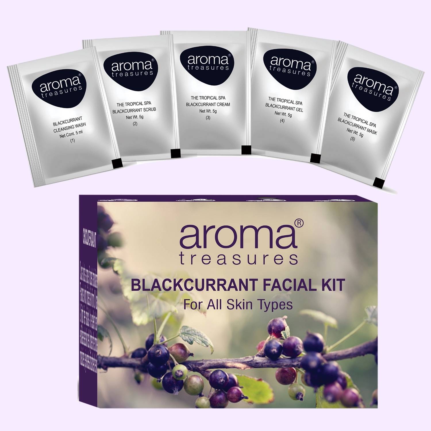 AROMA TREASURES 5 Step Vitamin C Blackcurrant Facial Kit for Instant Glow, Bright & Even Skin