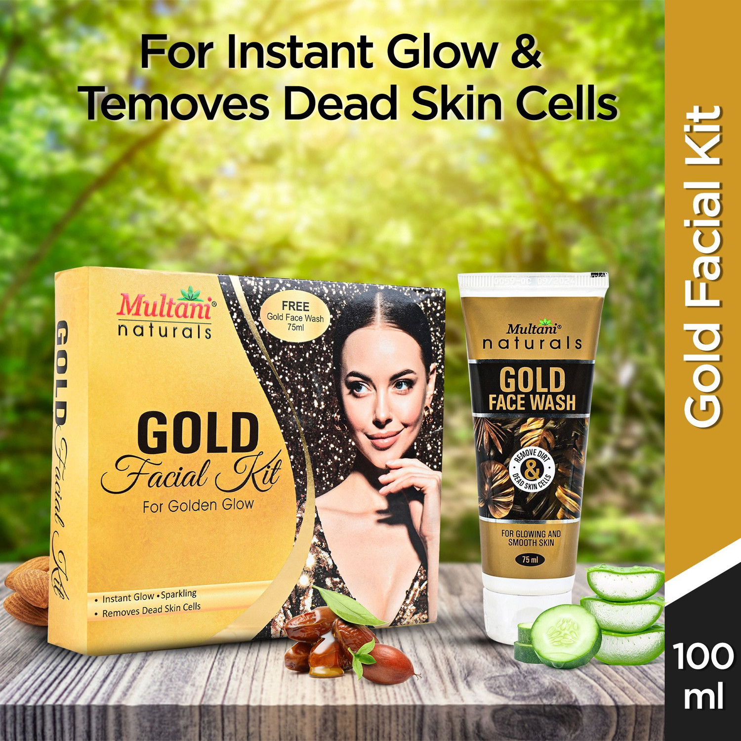 Image of Multani Natural Gold Facial Kit (Free Face Wash) | Instant Glow, Sparkling Shine -