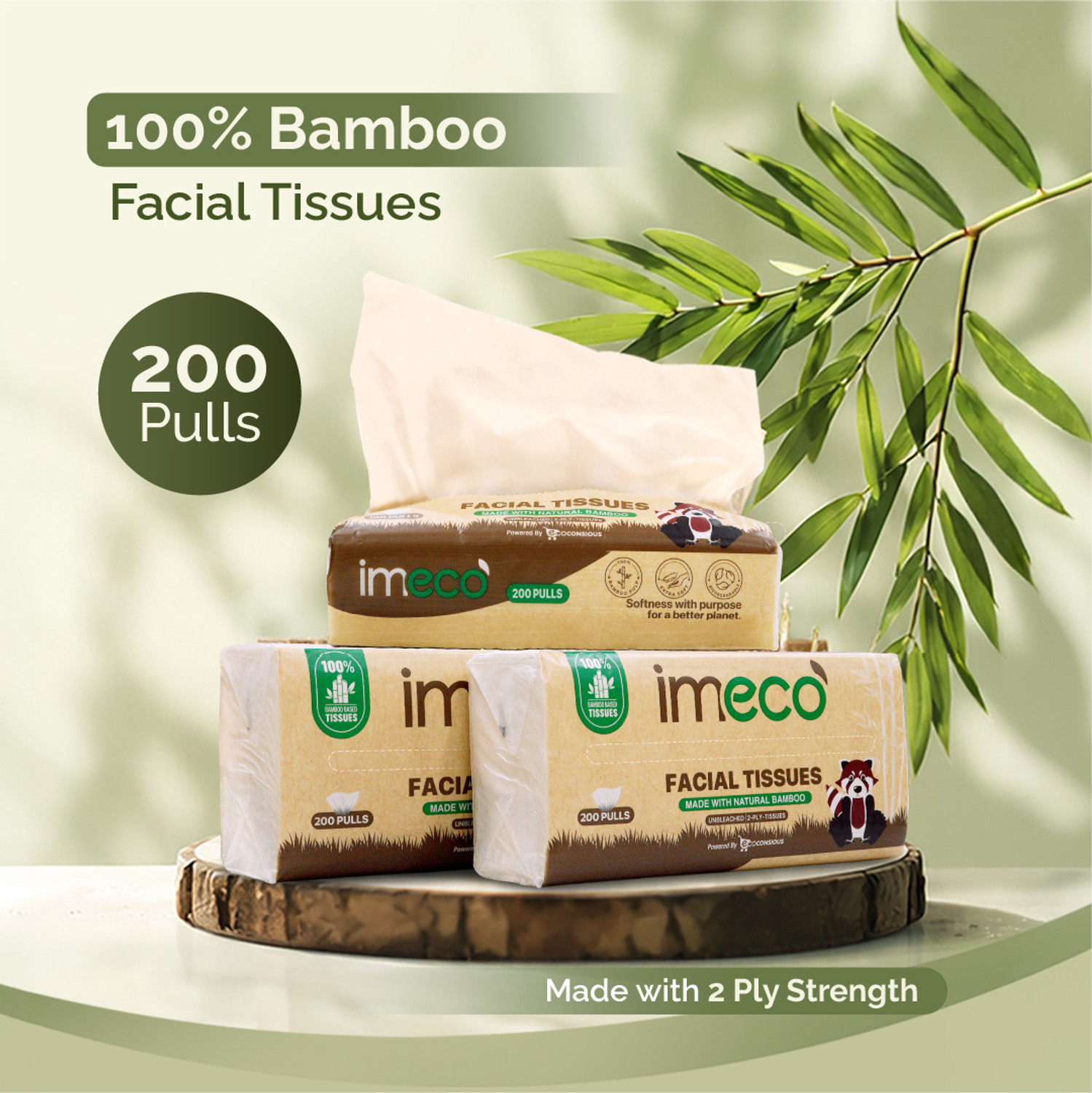 Image of IMECO Bamboo Facial Tissues Papers 200 Pulls | 2 Ply | Ultra-Soft & Biodegradable