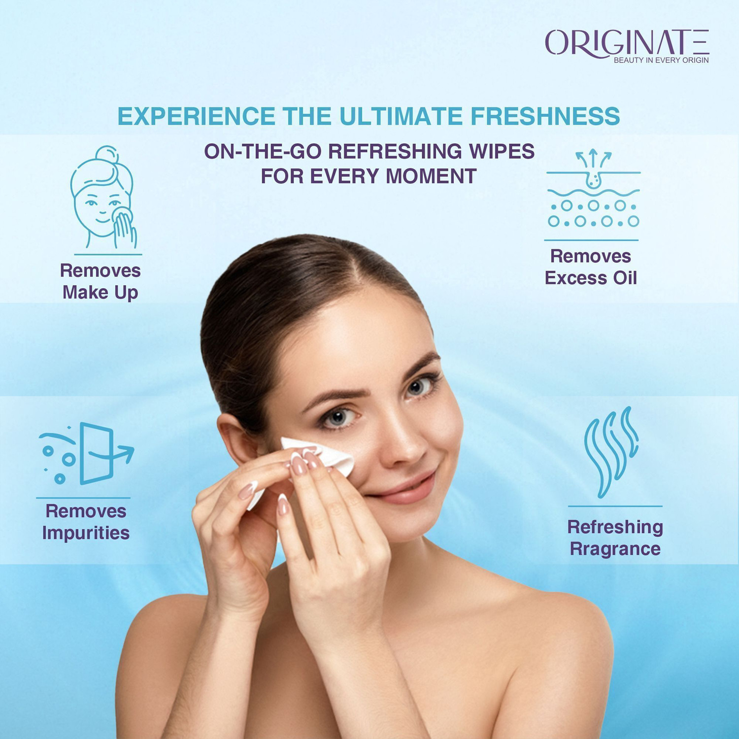 Image of ORIGINATE Tropical Paradice Refreshing Wet Wipes for Easy Makeup Excess Oil Removal-Pack-9