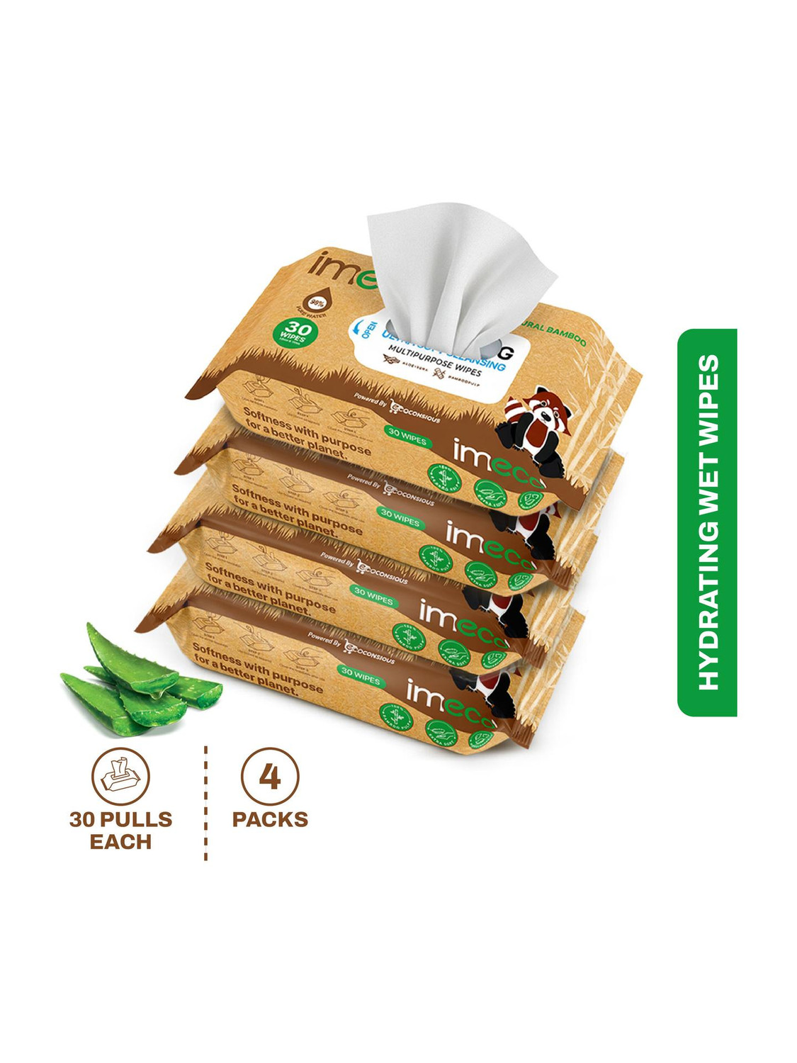 IMECO Bamboo Daily Cleansing Face Wipes with Aloe Vera - 30 Pulls each