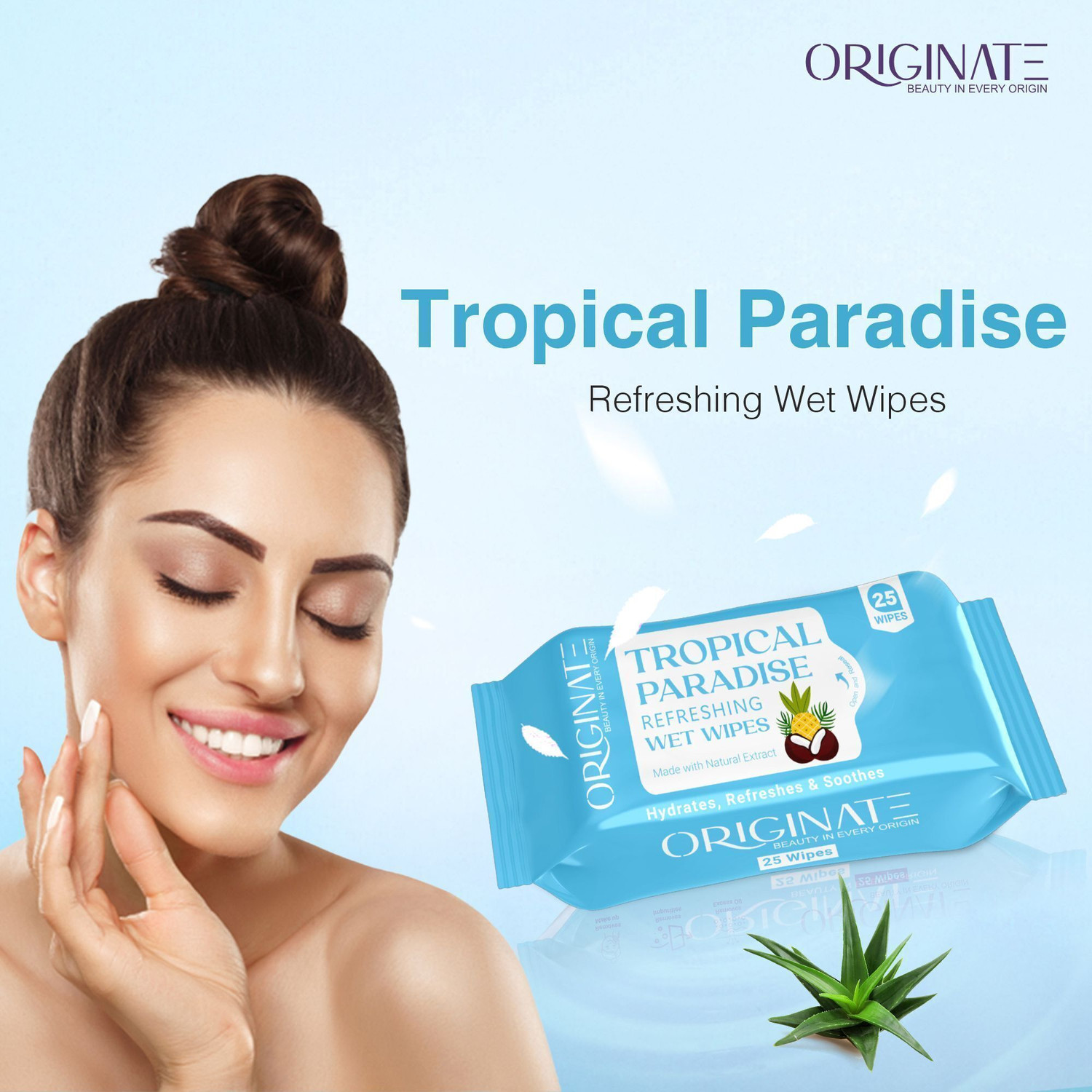 Image of ORIGINATE Tropical Paradice Refreshing Wet Wipes for Easy Makeup Excess Oil Removal-Pack-9