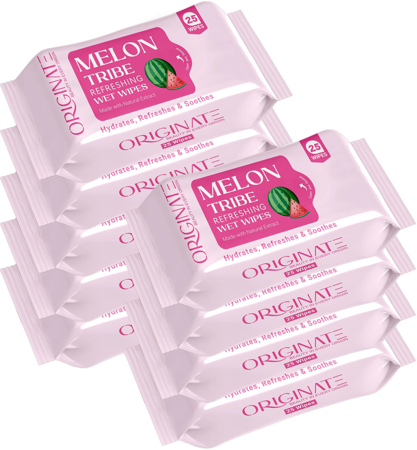 Image of ORIGINATE Melon Tribe Refreshing Wet Wipes for Easy Makeup, Excess Oil Removal-