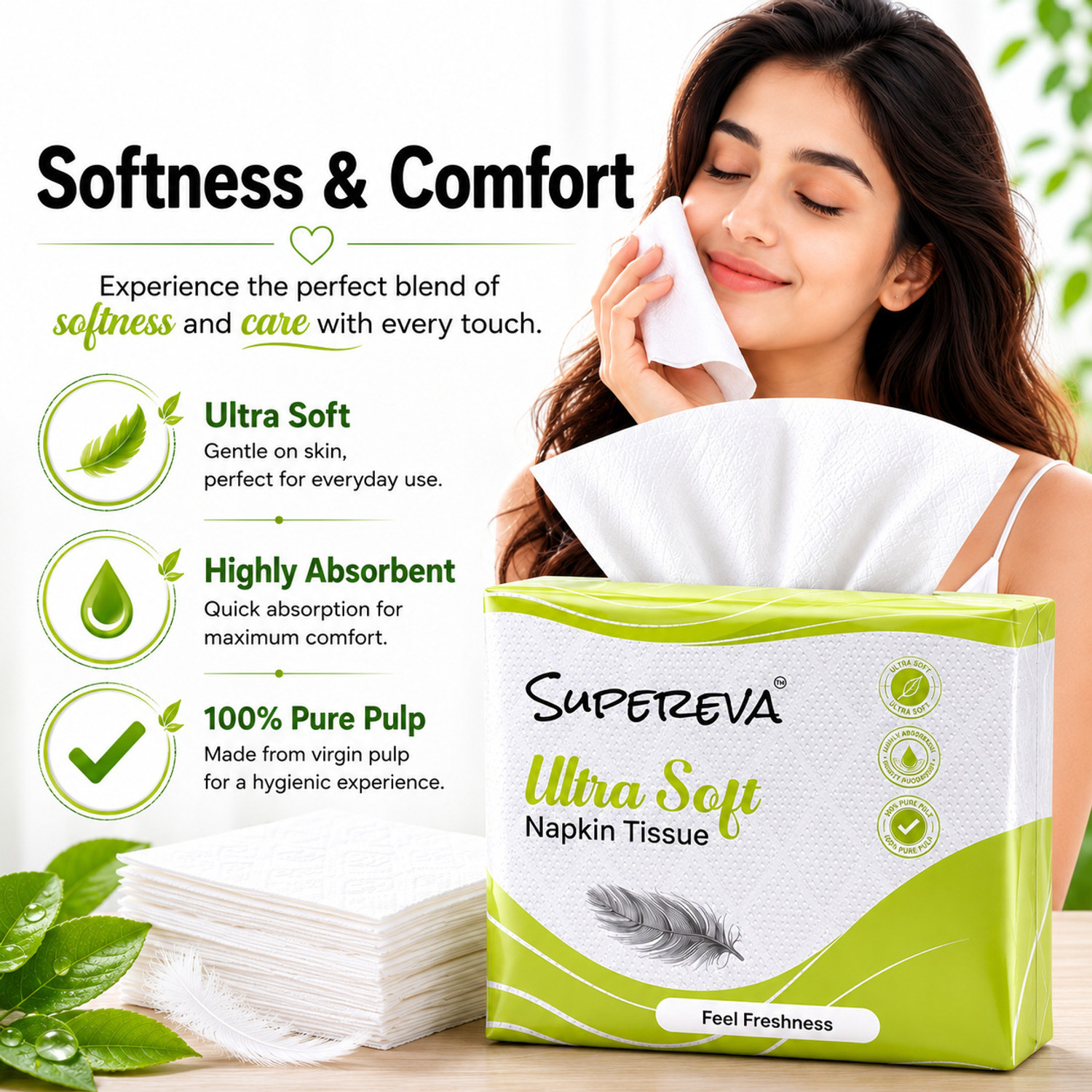 Image of SUPEREVA Premium Quality Ultra Soft Tissue Paper Napkin