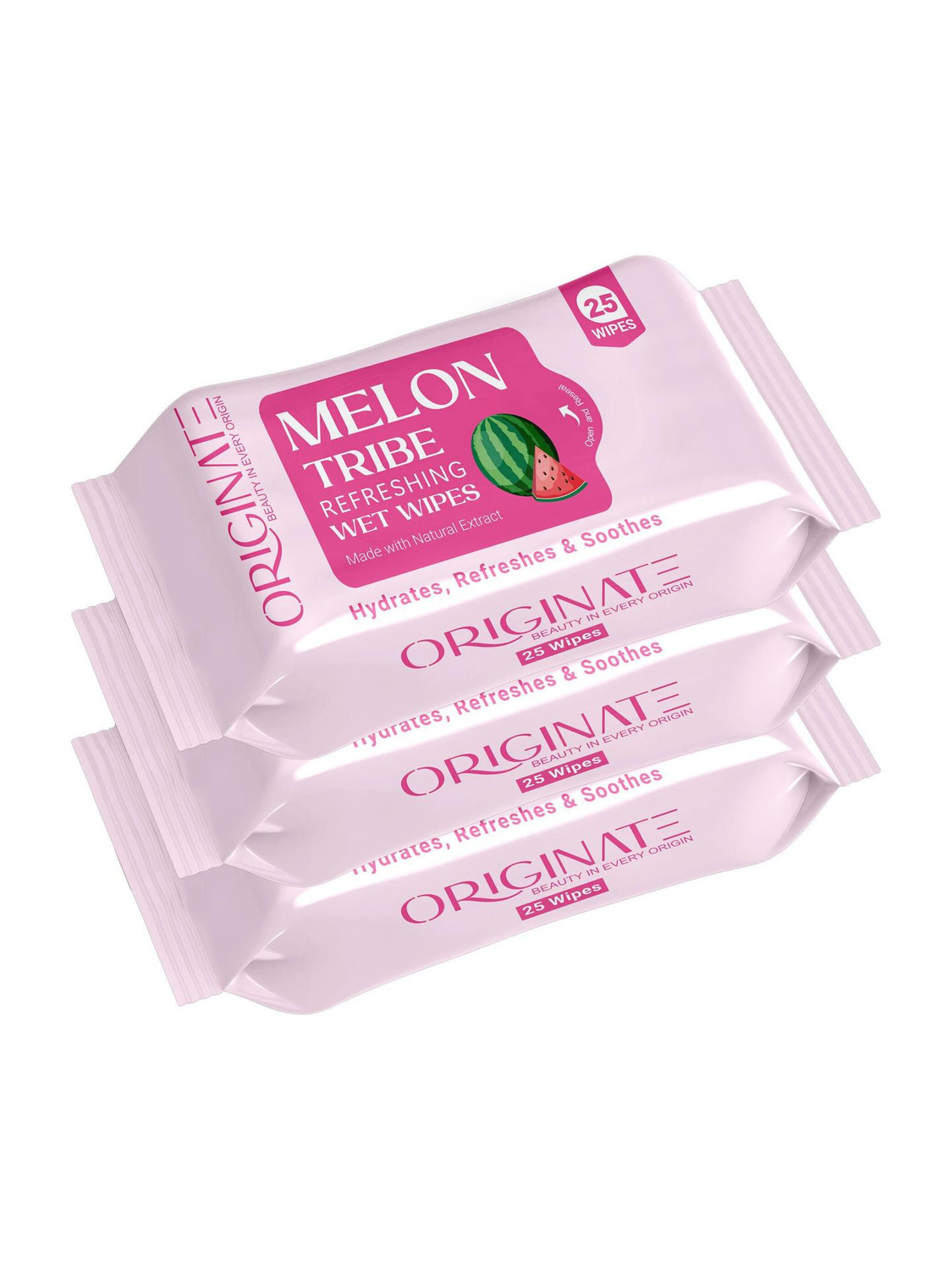 Image of ORIGINATE Melon Tribe Refreshing Wet Wipes for Easy Makeup, Excess Oil Removal-