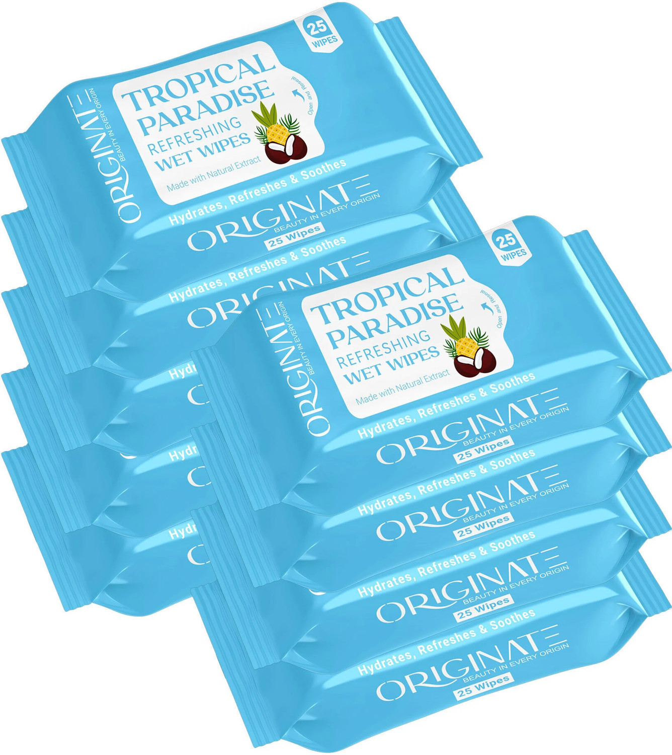 Image of ORIGINATE Tropical Paradice Refreshing Wet Wipes for Easy Makeup Excess Oil Removal-Pack-9