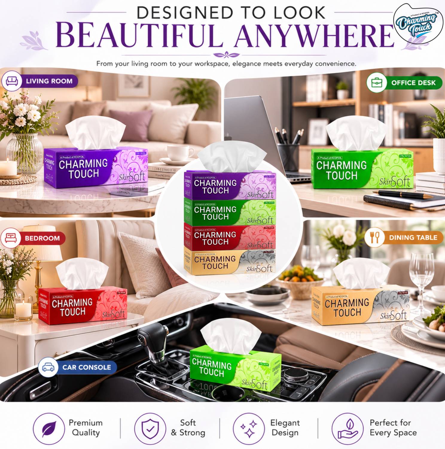 Kcofoil Charming Touch Facial Tissue Box |400 Pulls, 2 Ply Soft F... more