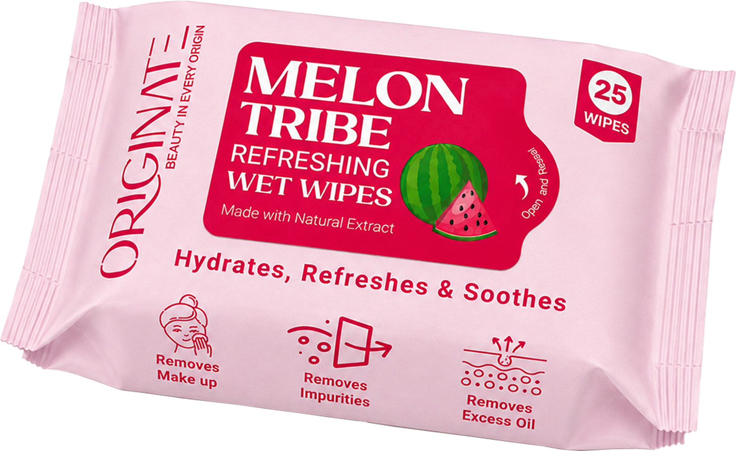 Image of ORIGINATE Melon Tribe Refreshing Wet Wipes for Easy Makeup, Excess Oil Removal-