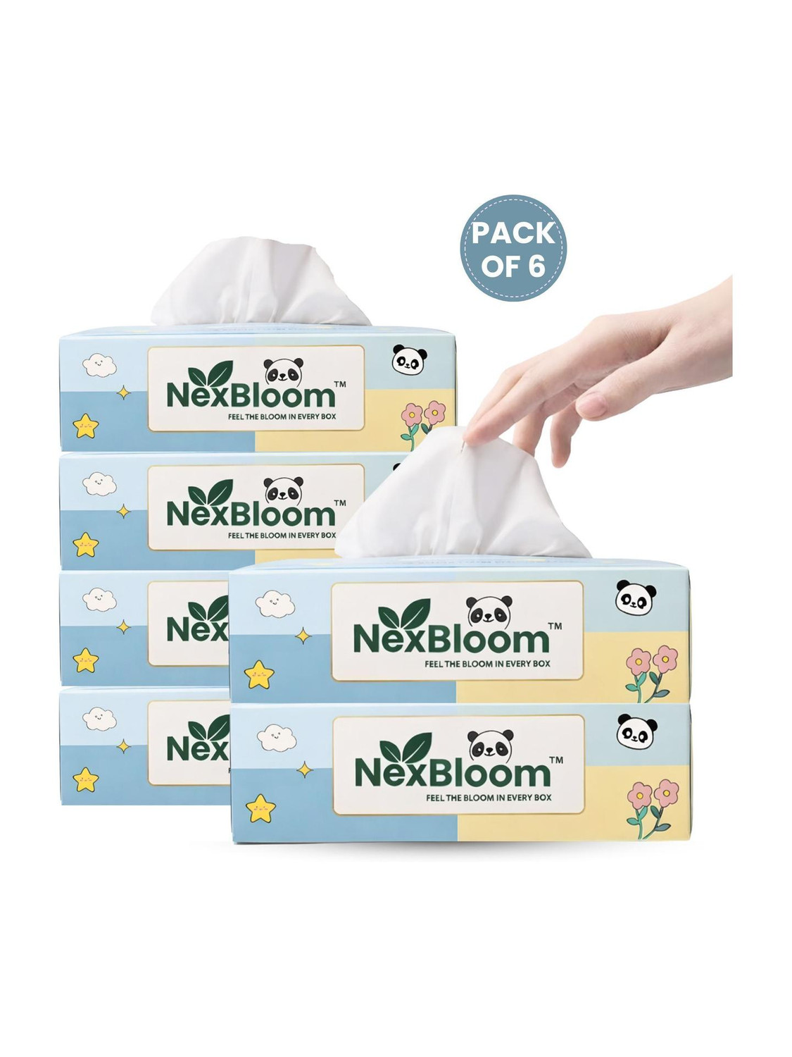 NexBloom 2 Ply Facial Tissue Box, 100 Pulls X 6 Pack | Ultra Soft & Premium | Free Seeds
