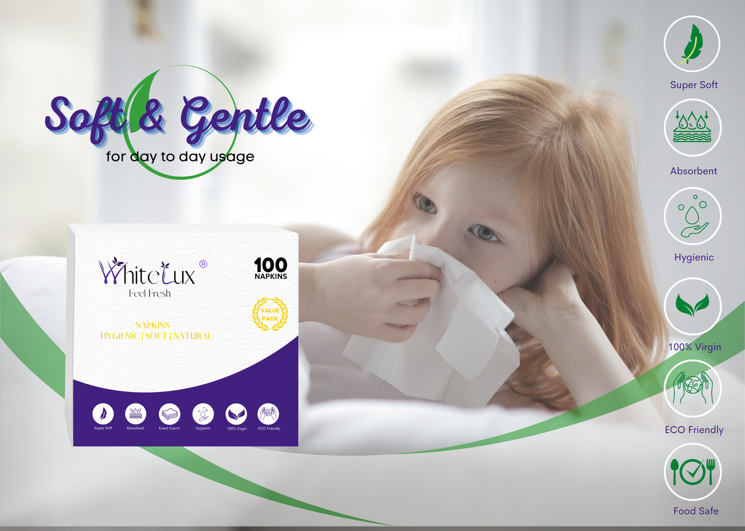 Image of WhiteLux Premium Soft 100% Virgin Quality Tissue Paper Napkin (Pack of 11)