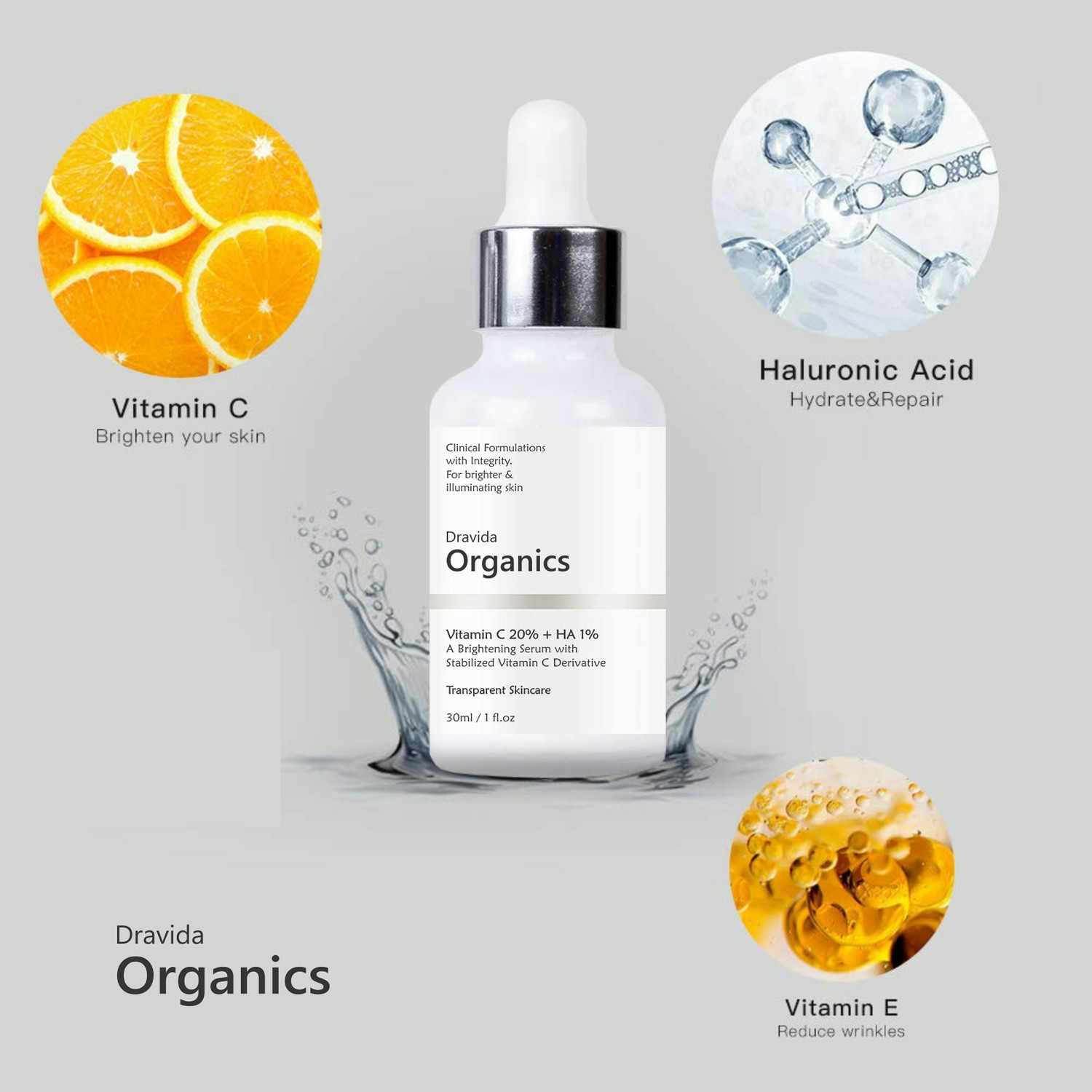 Image of Dravida Organics Vitamin C Serum for Natural Glowing Beauty | Fragrance-Free