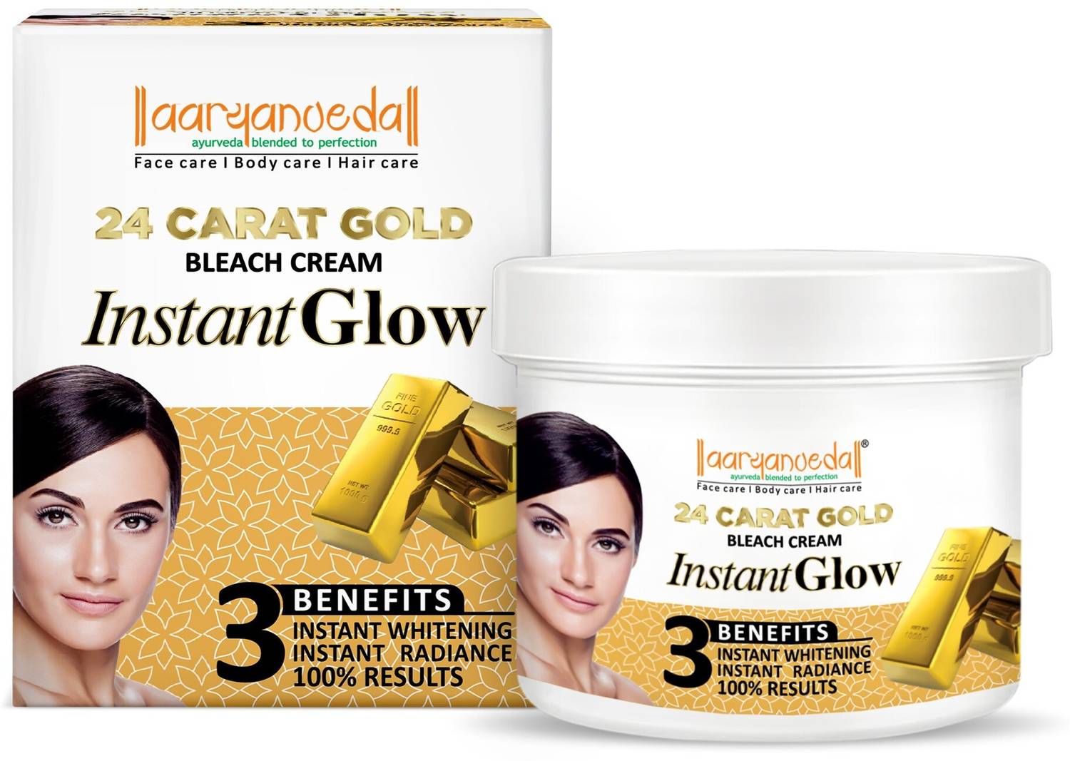 Aaryanveda Gold Bleach Cream Instant Glowing Skin Fairness Face Whitening Facial Cream