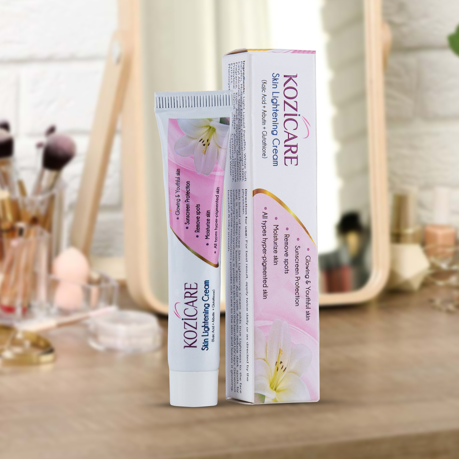 Image of Kozicare Skin Lightening Cream with Kojic Acid, Arbutin, Glutathione - 15gm (Pack of 10)