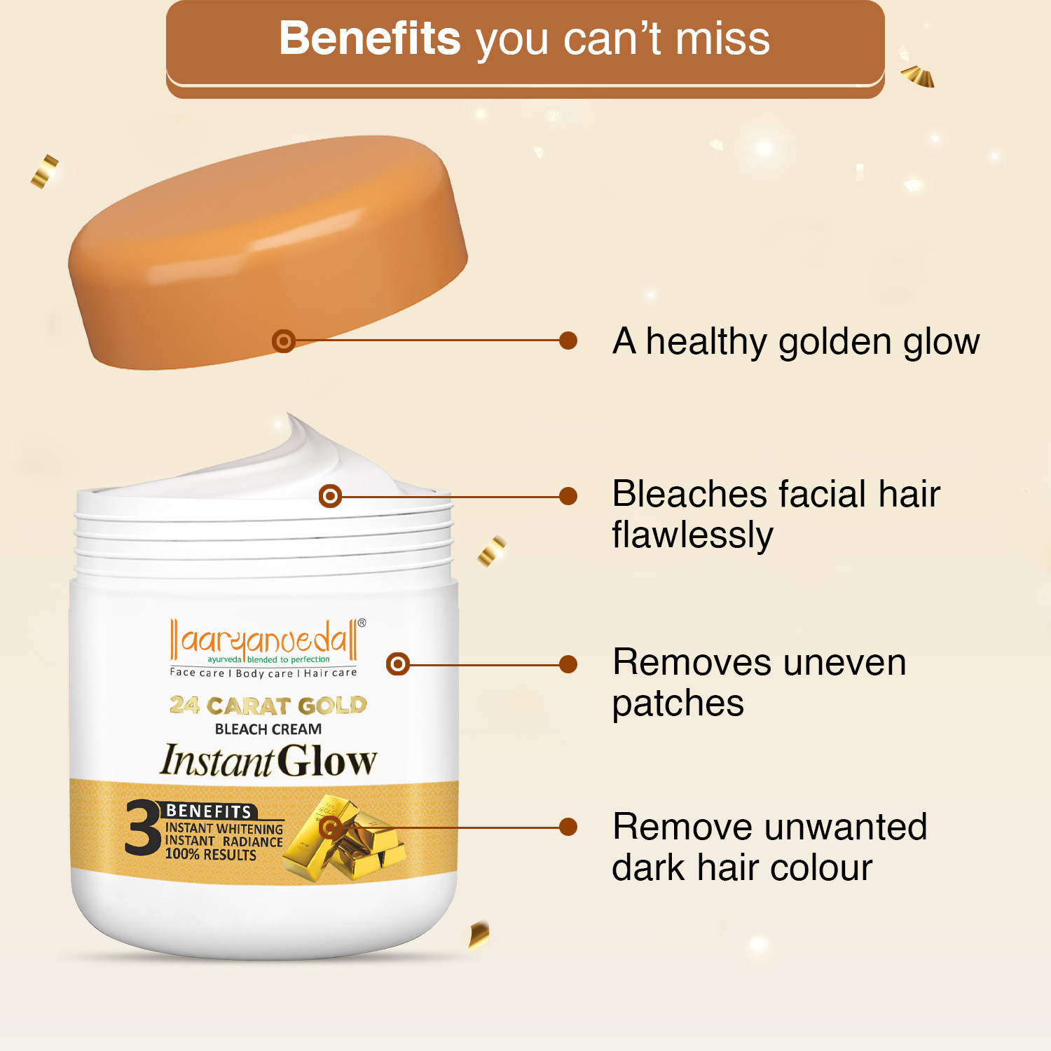 Image of Aaryanveda 24 Carat Gold Bleach Cream 400gm And Rose Face Toner 100ml