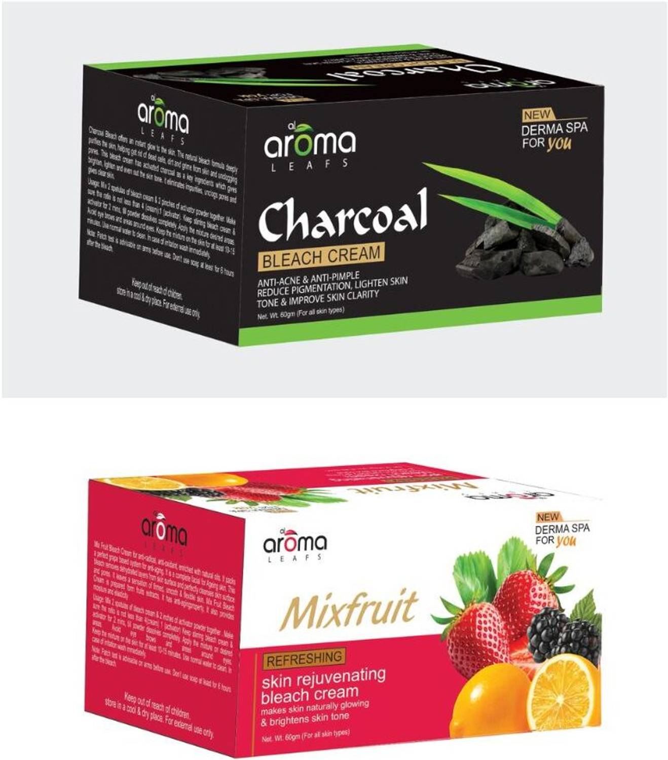 alaroma Charcoal Bleach Cream + Mix Fruit Bleach Cream