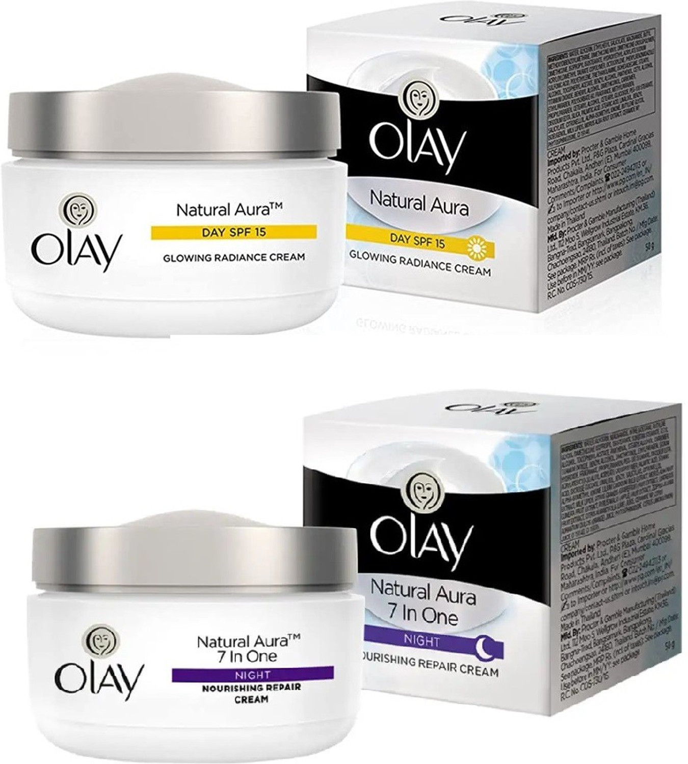 Image of OLAY Natural Aura Day Cream SPF 15 & Natural Aura 7in One Night Cream (50g X 2)