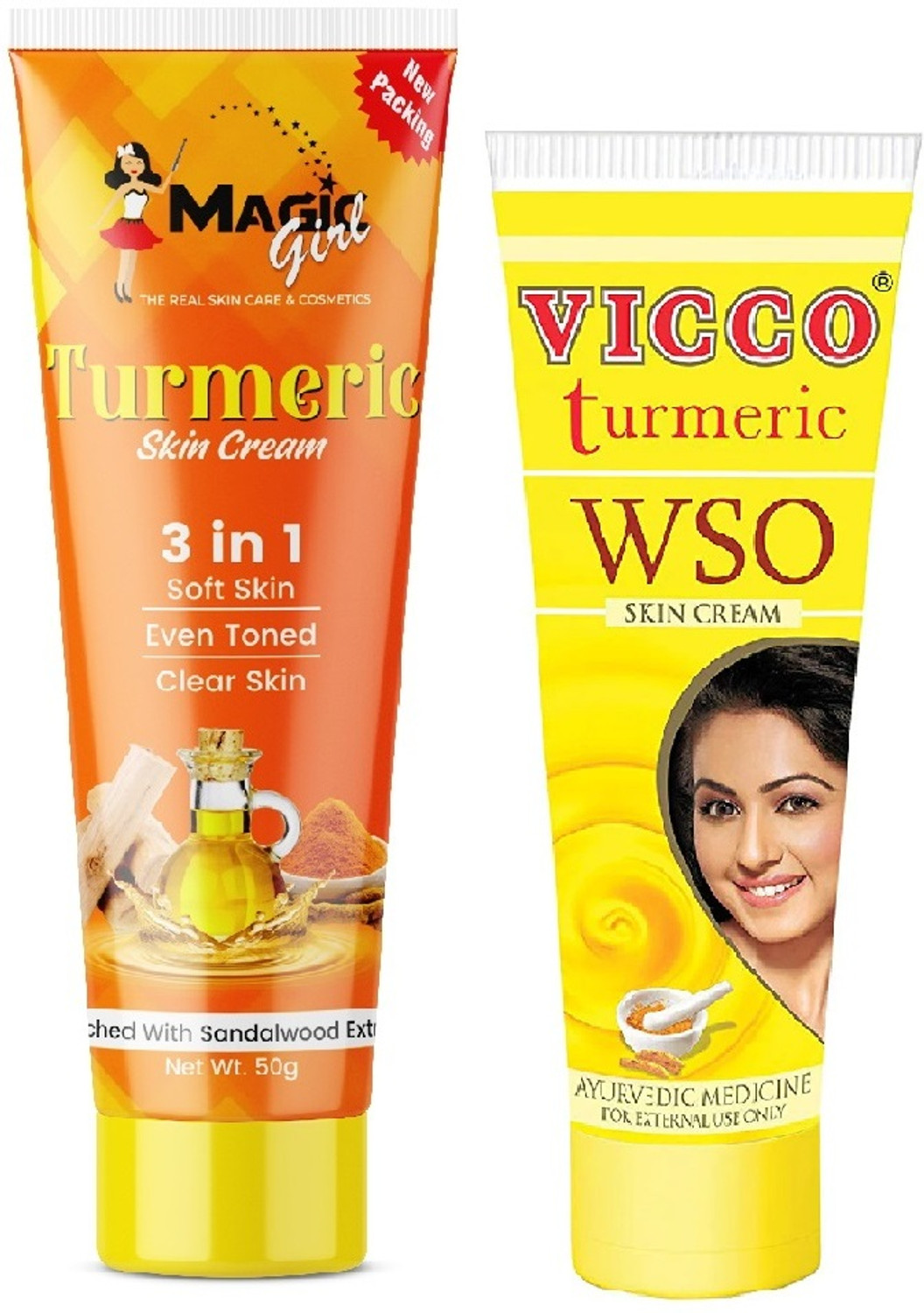 Image of VICCO WSO FAIRNESS CREAM 15 GRM + MAGIC GIRL TURMERIC CREAM 50 GRM