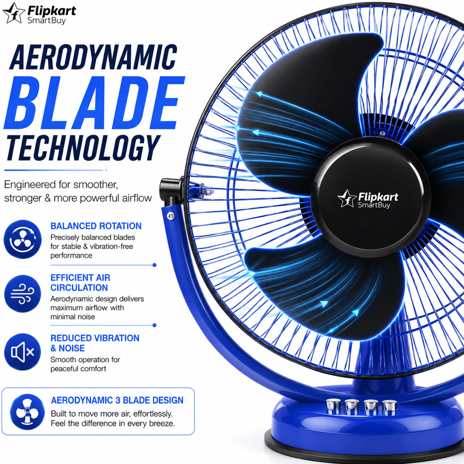 Image of Flipkart SmartBuy Atomic with 24 Months Warranty High Air Delivery, Ultra High Speed 300 mm Table Fan