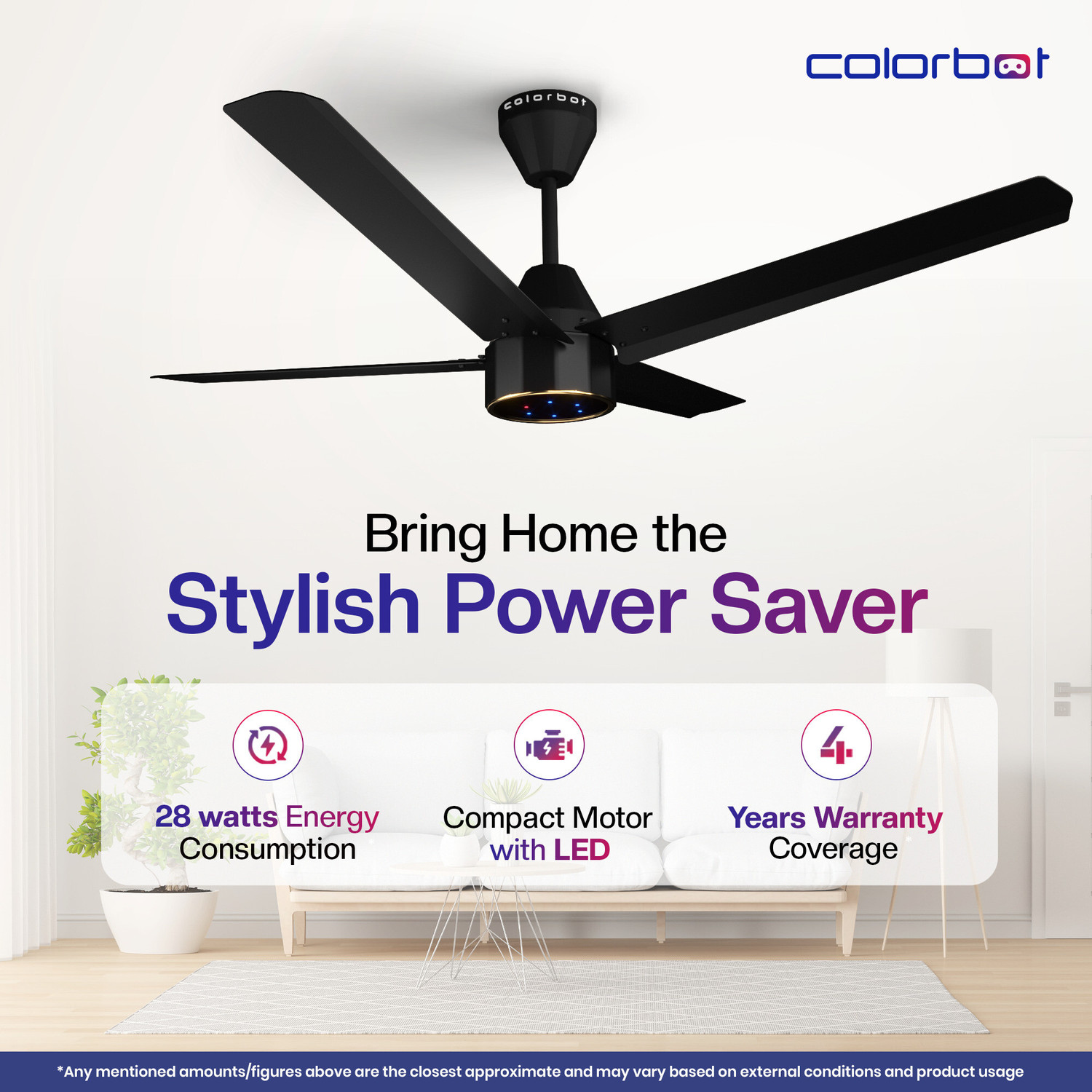 Image of Colorbot Knoxx Quad BLDC Remote Controlled 4 Blade|High Airflow|LED|AeroQuiet+ Technolog with 4 Year Warranty BLDC Motor with Remote, With LED Indicators 1200 mm Ceiling Fan