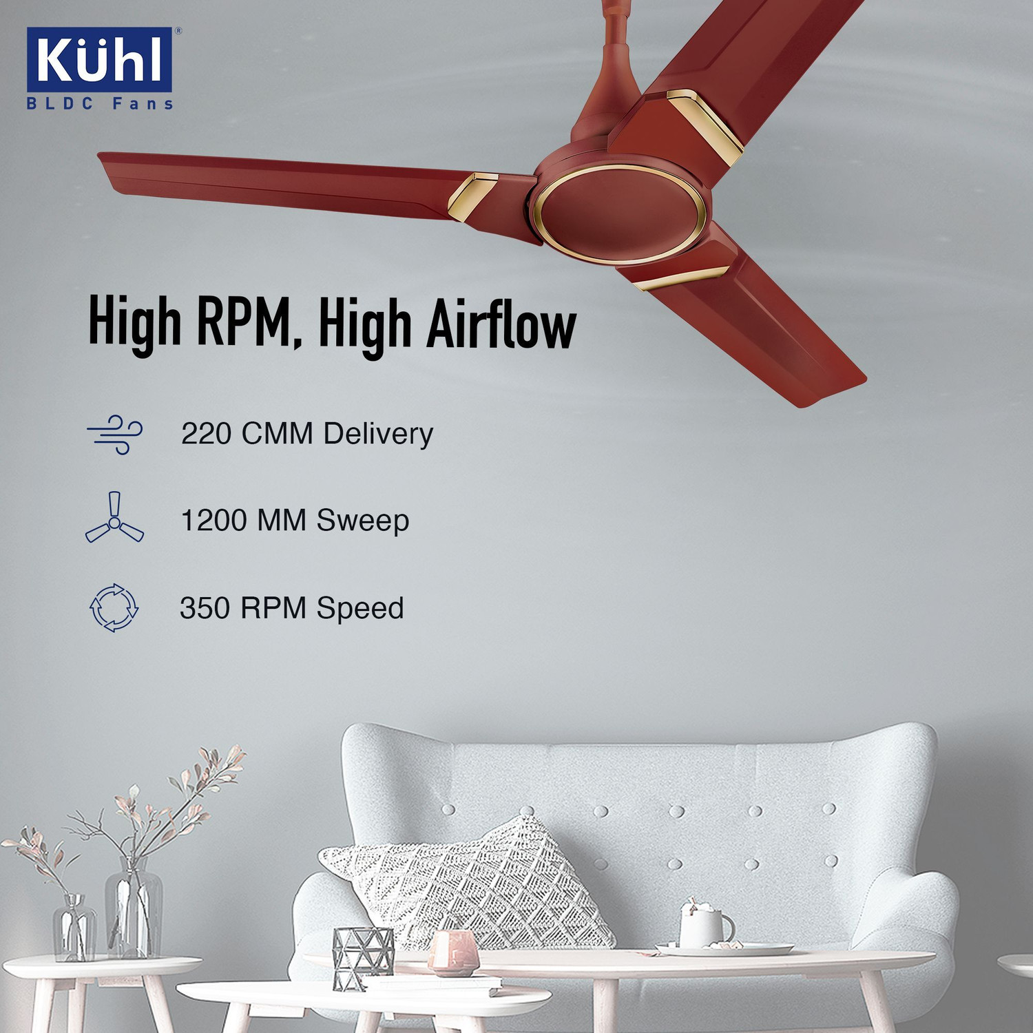 Image of KUHL PRIMA A3 BLDC Ceiling Fan with 5 Year Warranty BLDC Motor with Remote 1200 mm Ceiling Fan