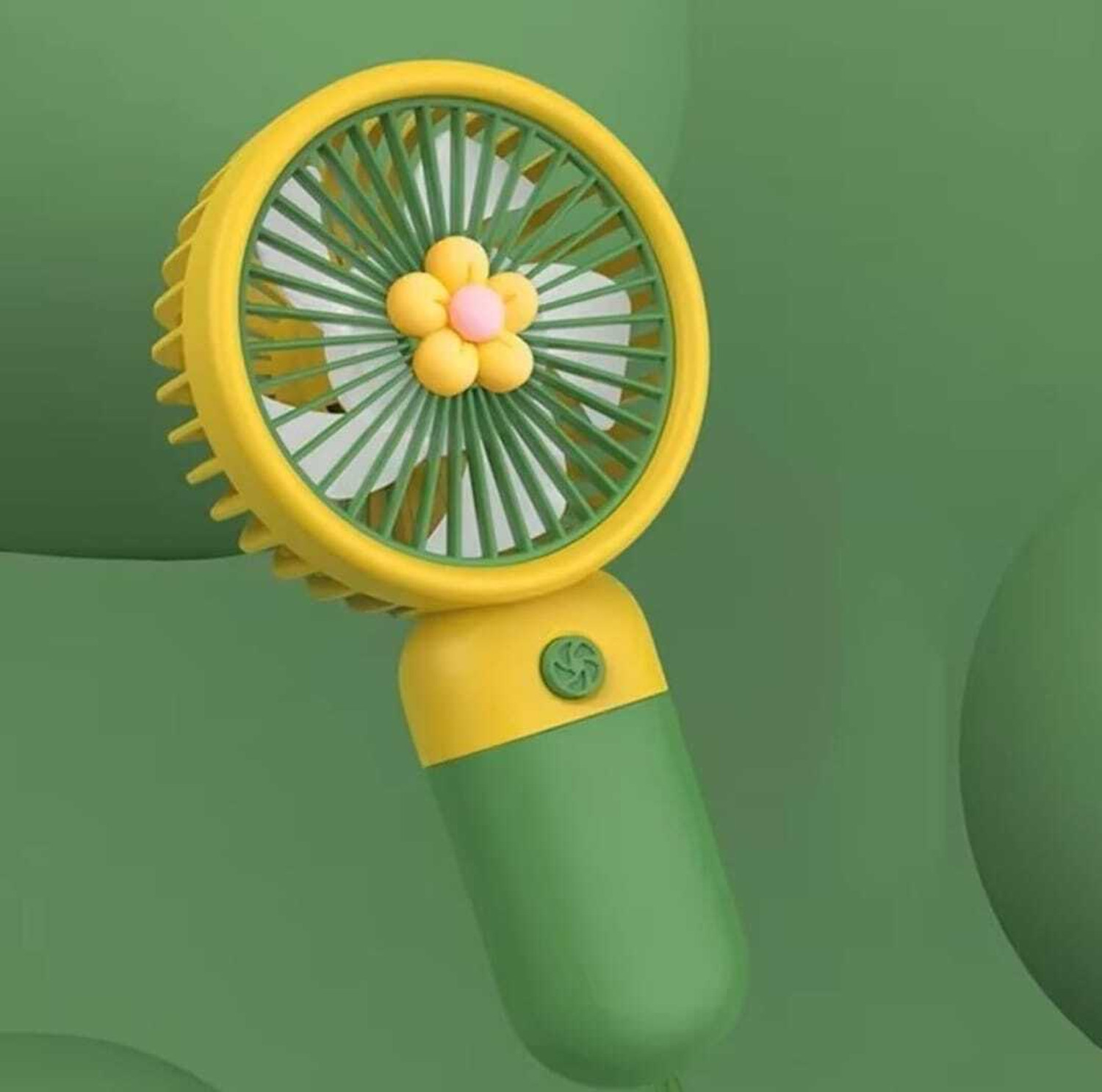 Image of ABC Portable Handheld Fan with Flower Design, Yellow and Green, USB Rechargeable with 3 Months Warranty 5 mm Pedestal Fan