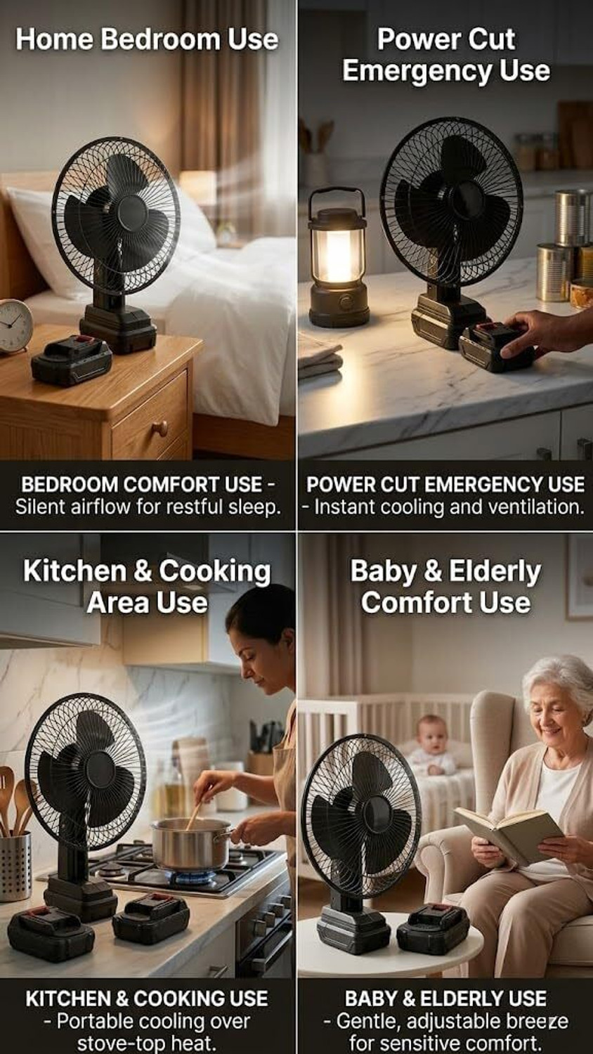 Image of WIFTON Portable Rechargeable Table Fan with 2 Batteries & Charger with 1 Year Warranty Energy Saving, High Air Delivery, Silent Operation 1200 mm Table Fan