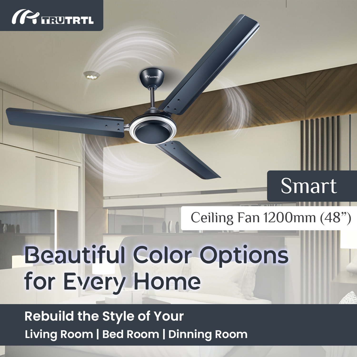 Image of truTRTL Smart Ceiling Fan 1200 mm (48 inch) High-Speed with 2 Year Warranty with 1 Year Warranty 1200 mm Ceiling Fan