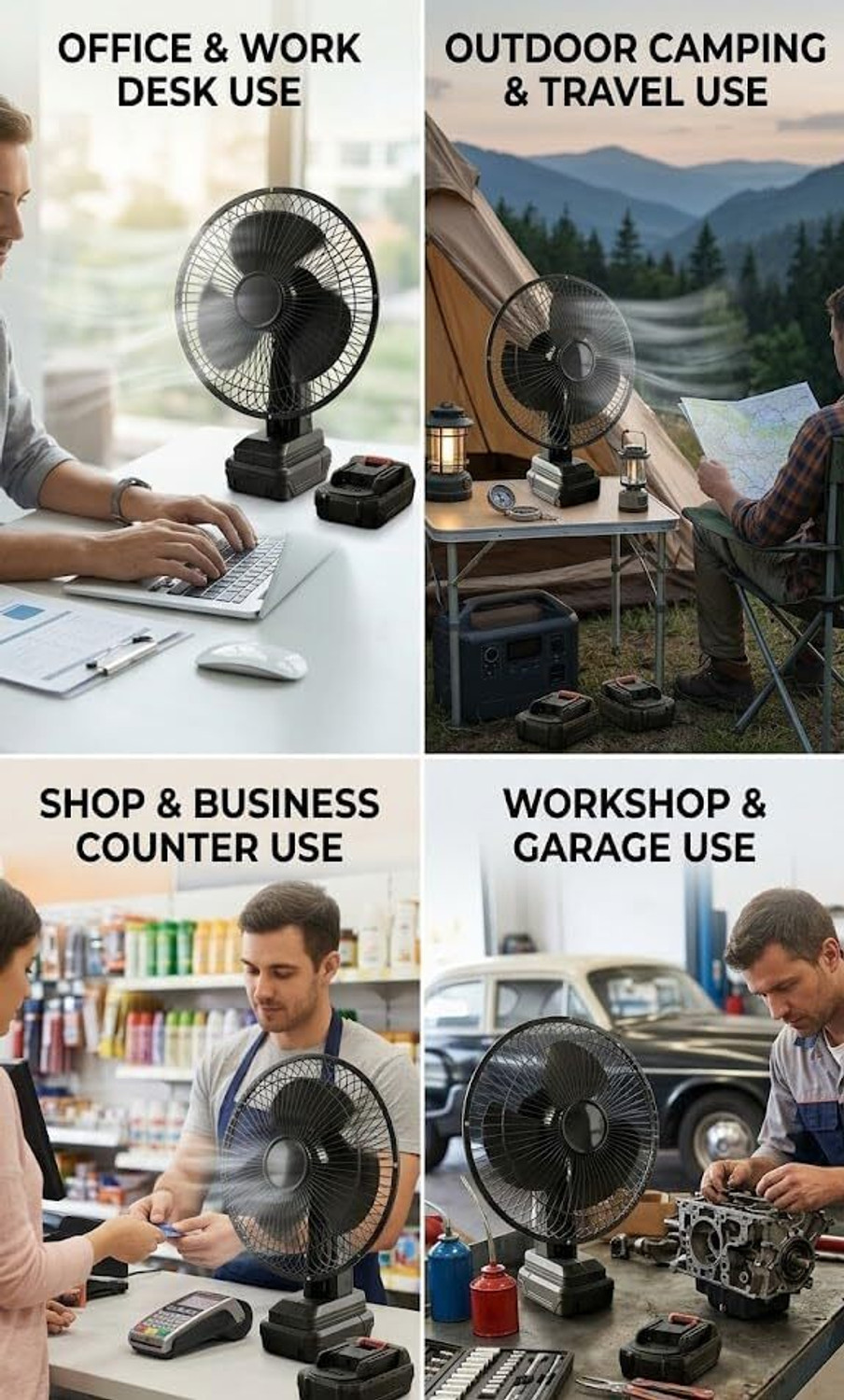 Image of WIFTON Portable Rechargeable Table Fan with 2 Batteries & Charger with 1 Year Warranty Energy Saving, High Air Delivery, Silent Operation 1200 mm Table Fan