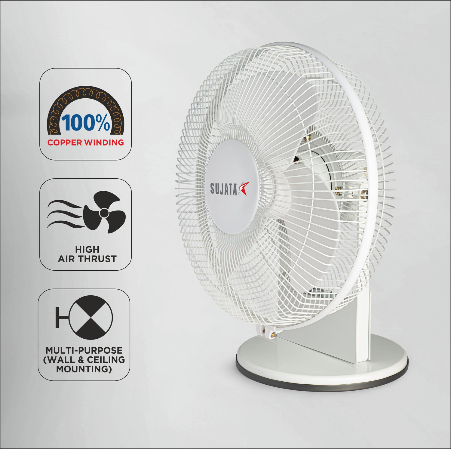 Image of SUJATA SAP 2700HS Table Fan | Copper Winding | Angle Adjustment | High Air Thrust Fan with 2 Year Warranty High Air Delivery 280 mm Table Fan