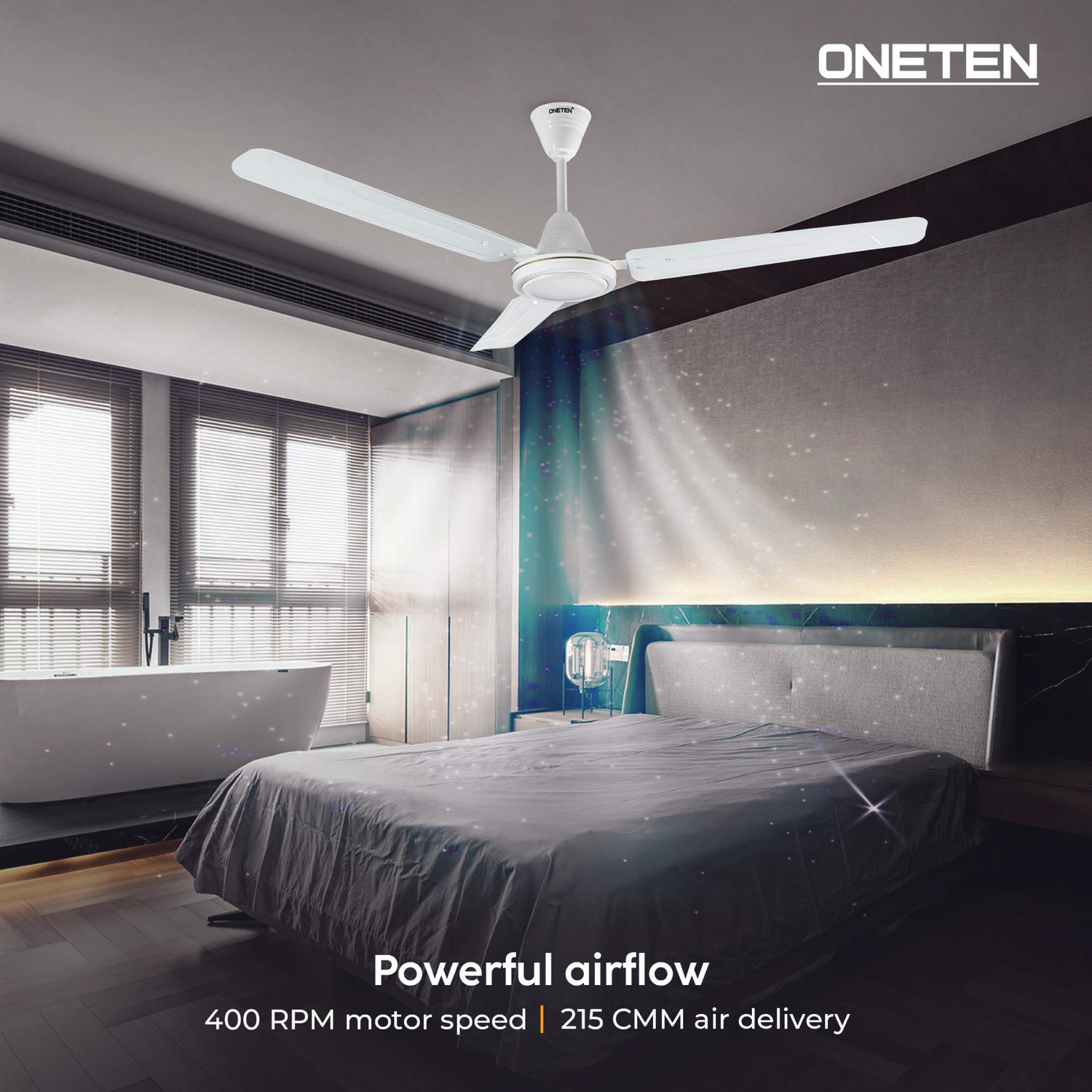Image of ONE TEN Udan Ceiling Fan Energy Efficient Fan HighSpeed 400RPM with 24 Months Warranty Energy Saving 1200 mm Ceiling Fan