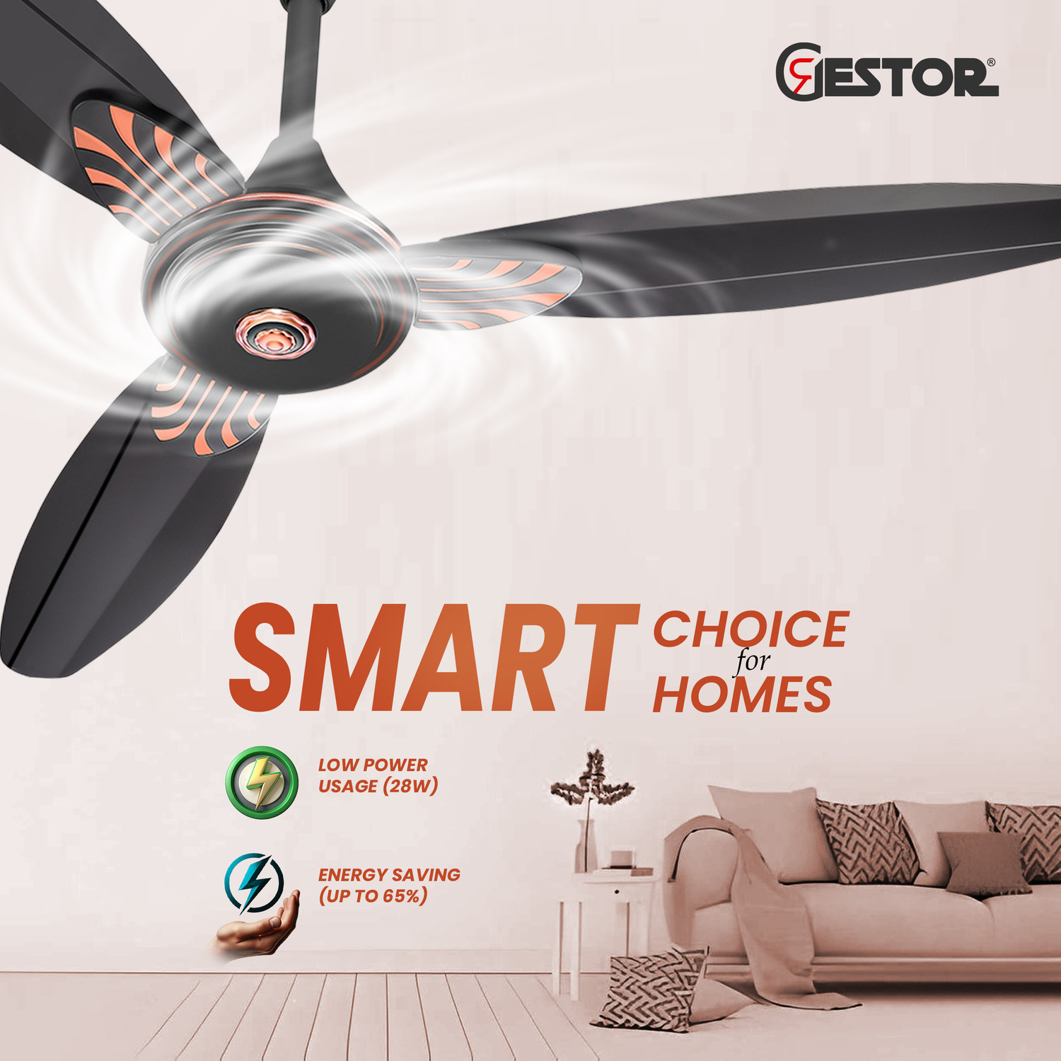 Image of GESTOR Avenzo | BLDC | Super Speed 48 inch Decorative with Wireless | Remote Control with 5 Year Warranty Anti Dust, BLDC Motor with Remote, Energy Saving, Silent Operation 1200 mm Ceiling Fan