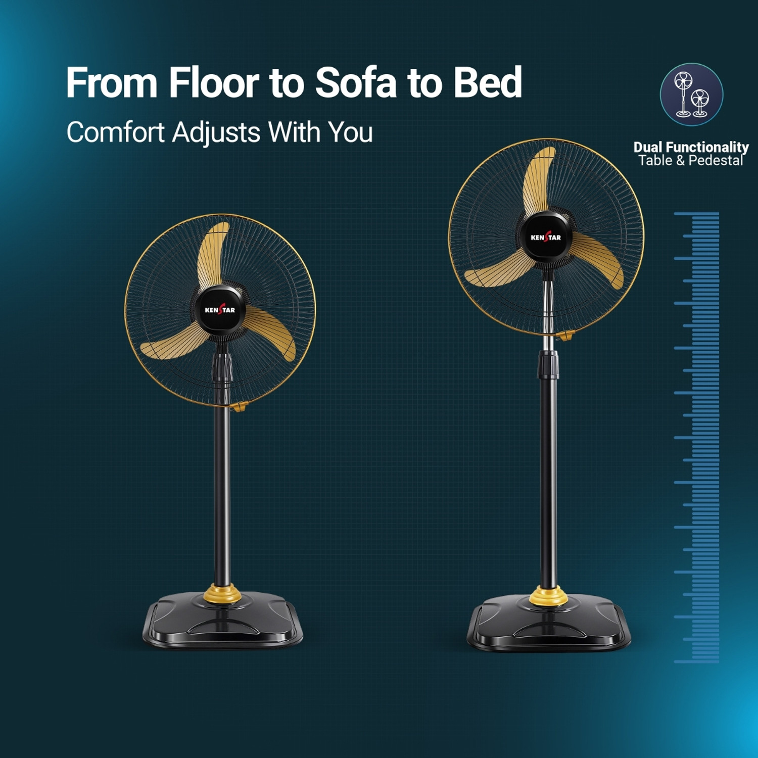 Image of Kenstar Wind Speed Ultra YLB | Adjustable Height with 2 Year Warranty Ultra High Speed 400 mm Pedestal Fan