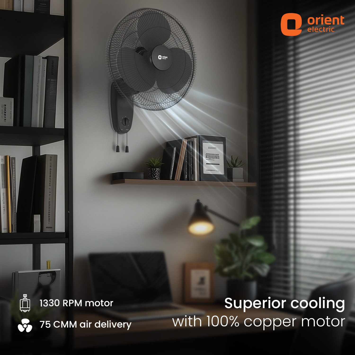 Image of Orient Electric Wall 91 |COP-TER Technology | 100% Copper Motor| Superior Air Delivery | 3 Speed with 2 Year Warranty 400 mm Wall Fan