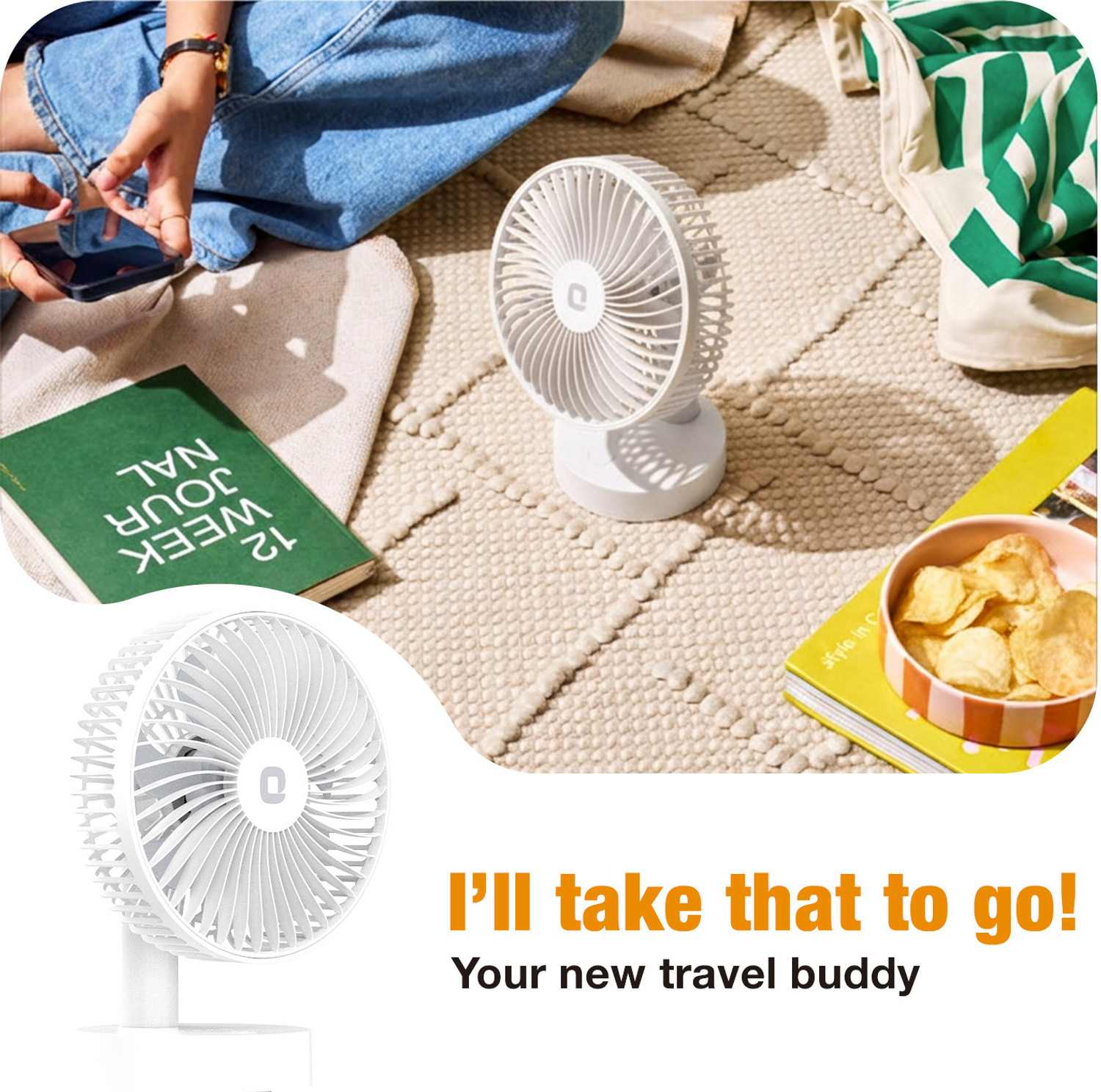Image of Orient Electric Elfie | Rechargeable Compact Mini Personal Fan | USB Type-C Charging with 1 Year Warranty Silent Operation 127 mm Table Fan