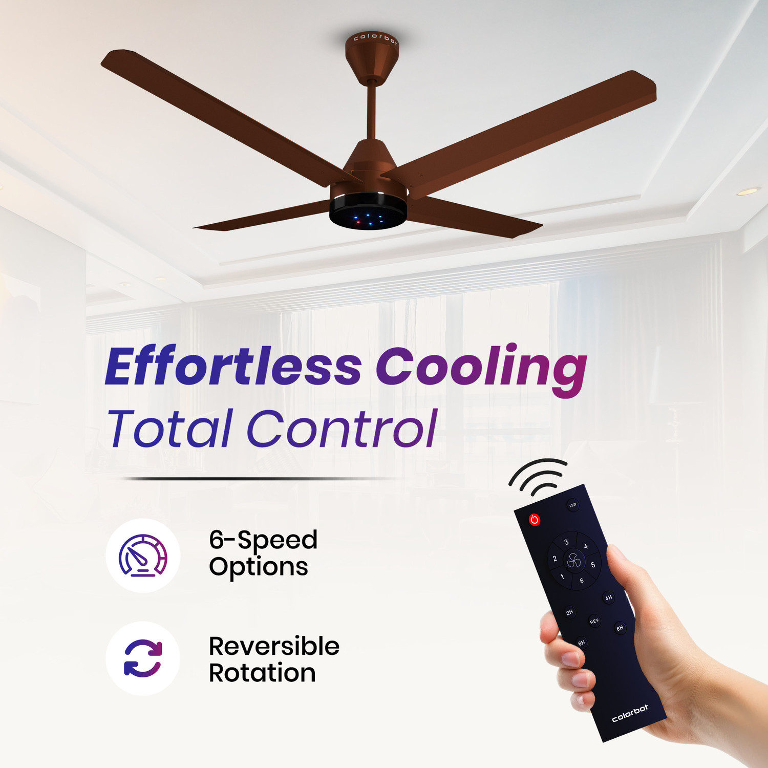 Image of Colorbot Stella Quad BLDC Remote Controlled 4 Blade|High Airflow|LED|AeroQuiet+ Technolog with 4 Year Warranty BLDC Motor with Remote, With LED Indicators 1200 mm Ceiling Fan