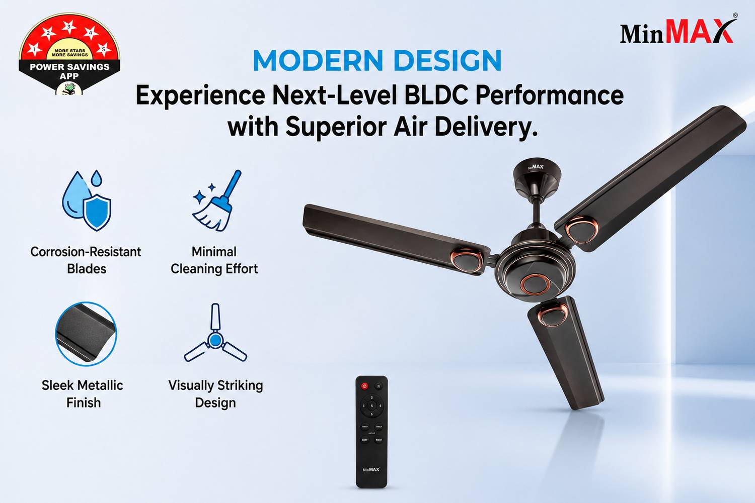 MinMAX 48 Inch BLDC Ceiling Fan with Remote, Brown - Image 4