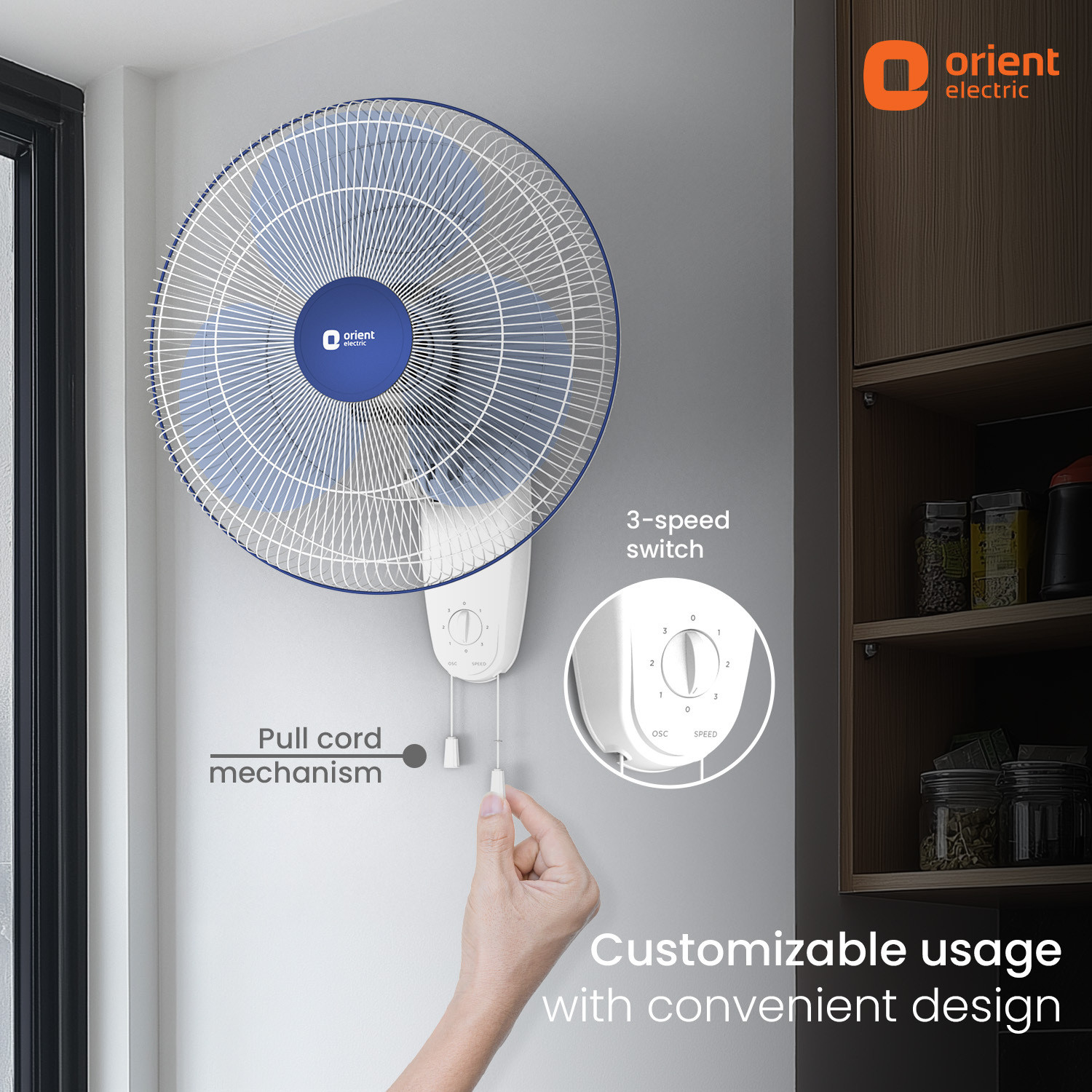 Image of Orient Electric Wall 91 |COP-TER Technology | 100% Copper Motor| Superior Air Delivery | 3 Speed with 2 Year Warranty 400 mm Wall Fan