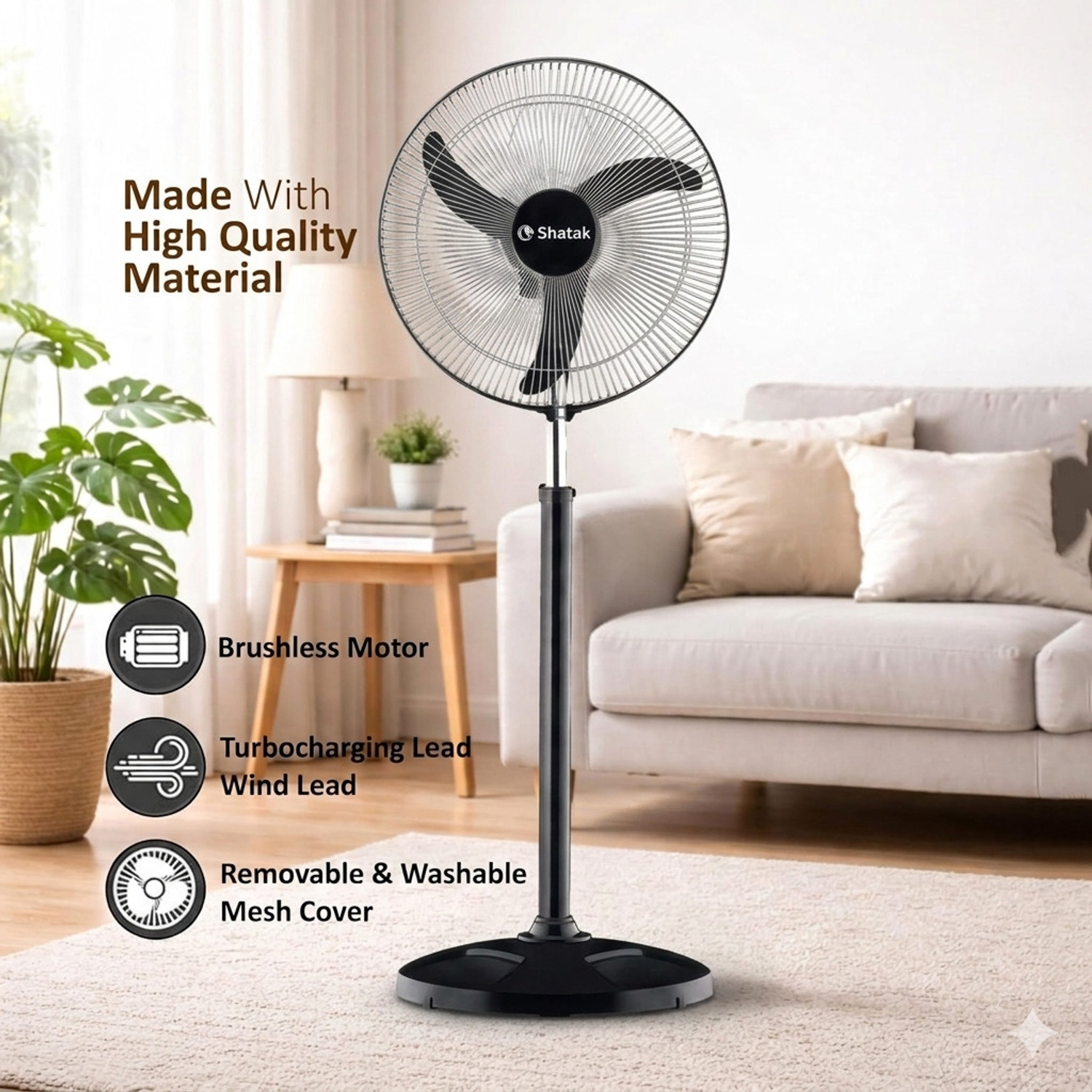 Image of SHATAK Bullet ISI Marked Stand Fan with Tilt Mechanism, Aesthetic Design with 2 Year Warranty High Air Delivery 400 mm Pedestal Fan