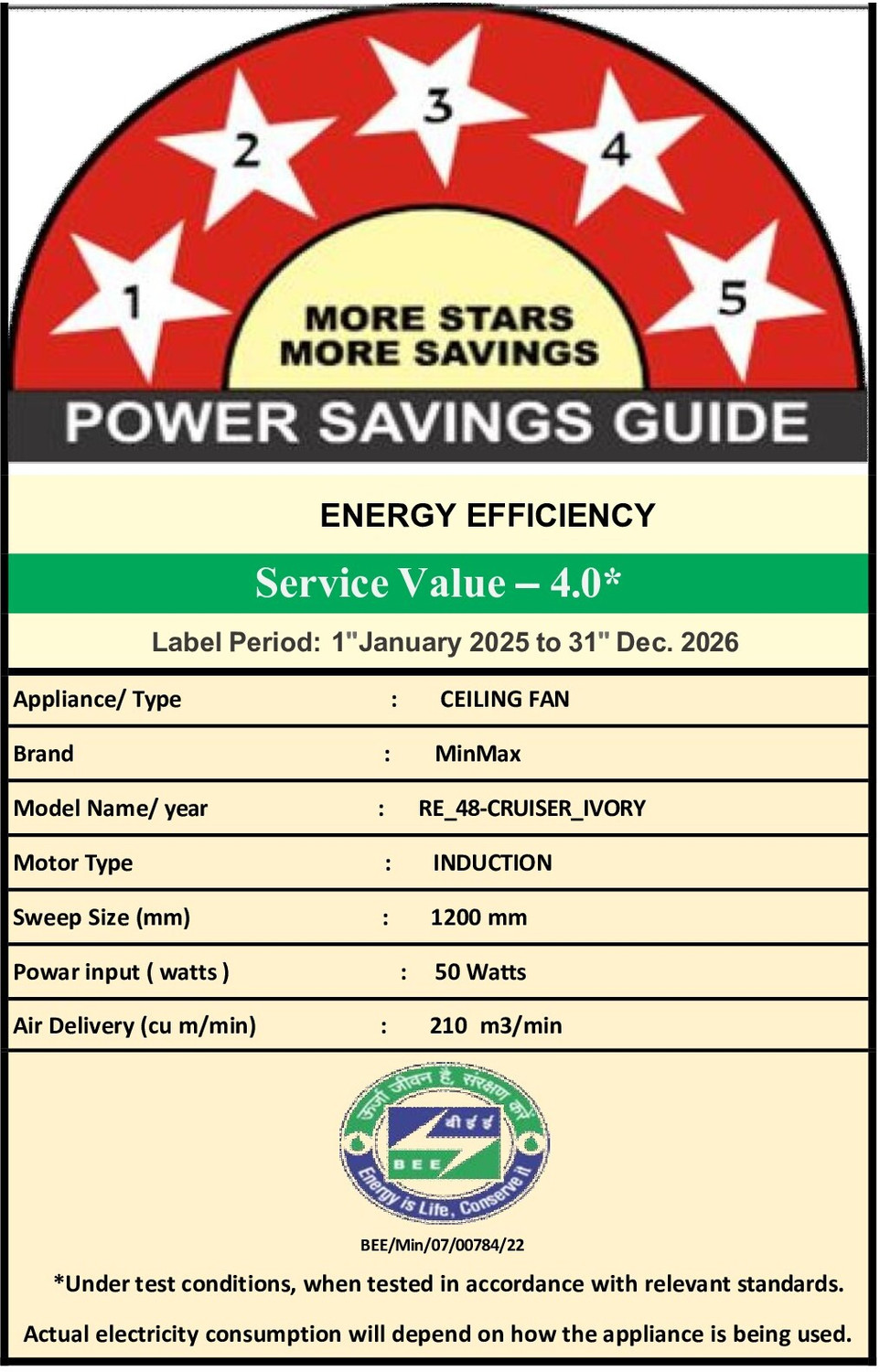 Image of MinMAX CRUISER IVORY-01 with 2 Year Warranty Anti Dust, Energy Saving, High Air Delivery, Ultra High Speed 1200 mm Ceiling Fan