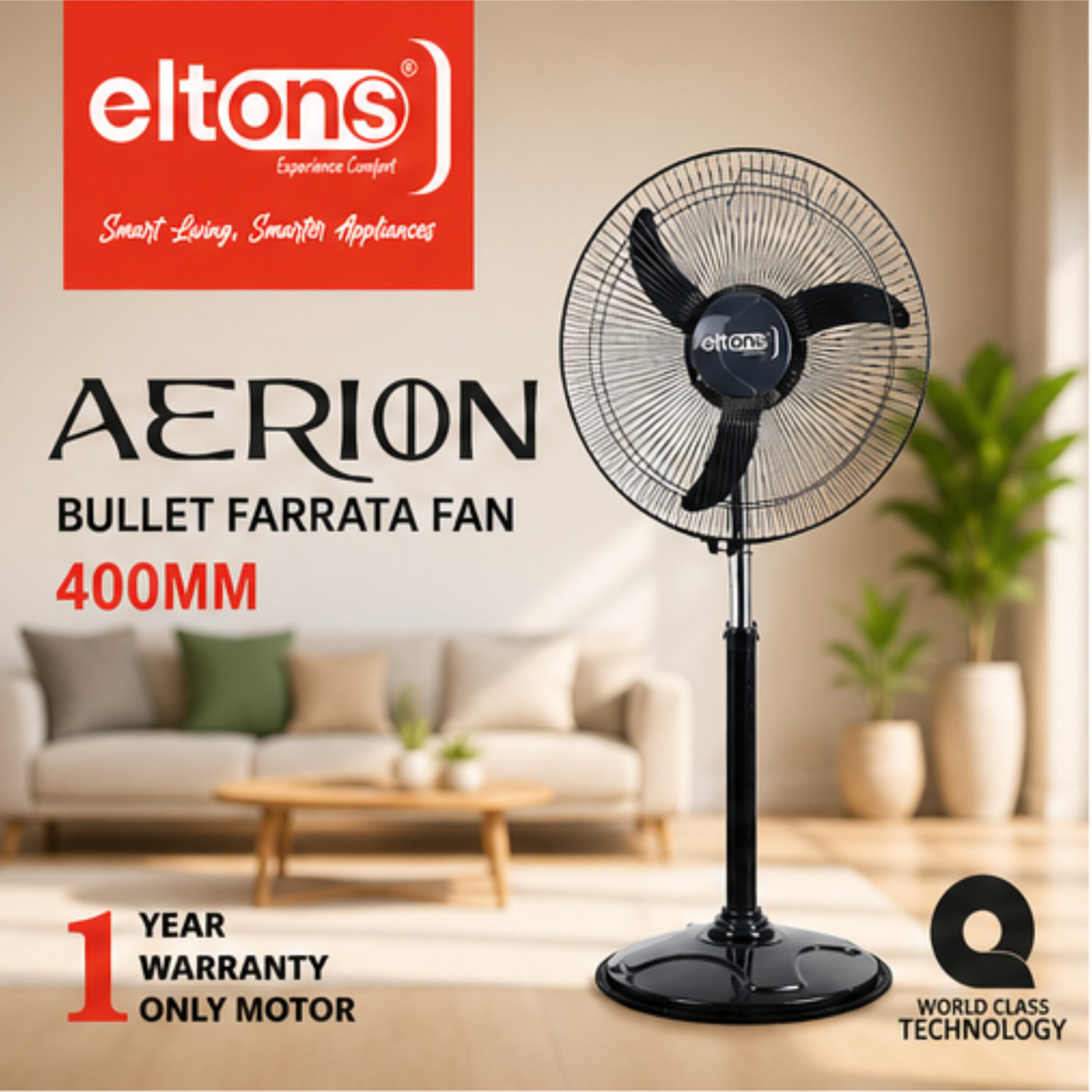 Image of Eltons Aerion Bullet Farata Fan | Energy Efficient | Low Noise | ISI Certified with 12 Months Warranty 400 mm Pedestal Fan