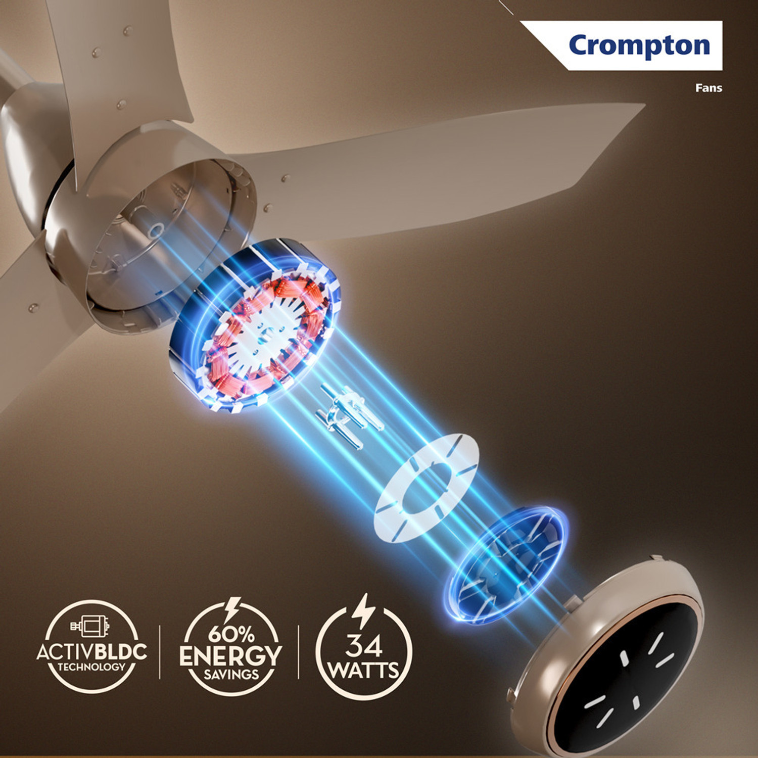Image of Crompton CFENGRCRM48MOC5Z with 48 Months Warranty BLDC with Remote and Regulator 1200 mm Ceiling Fan