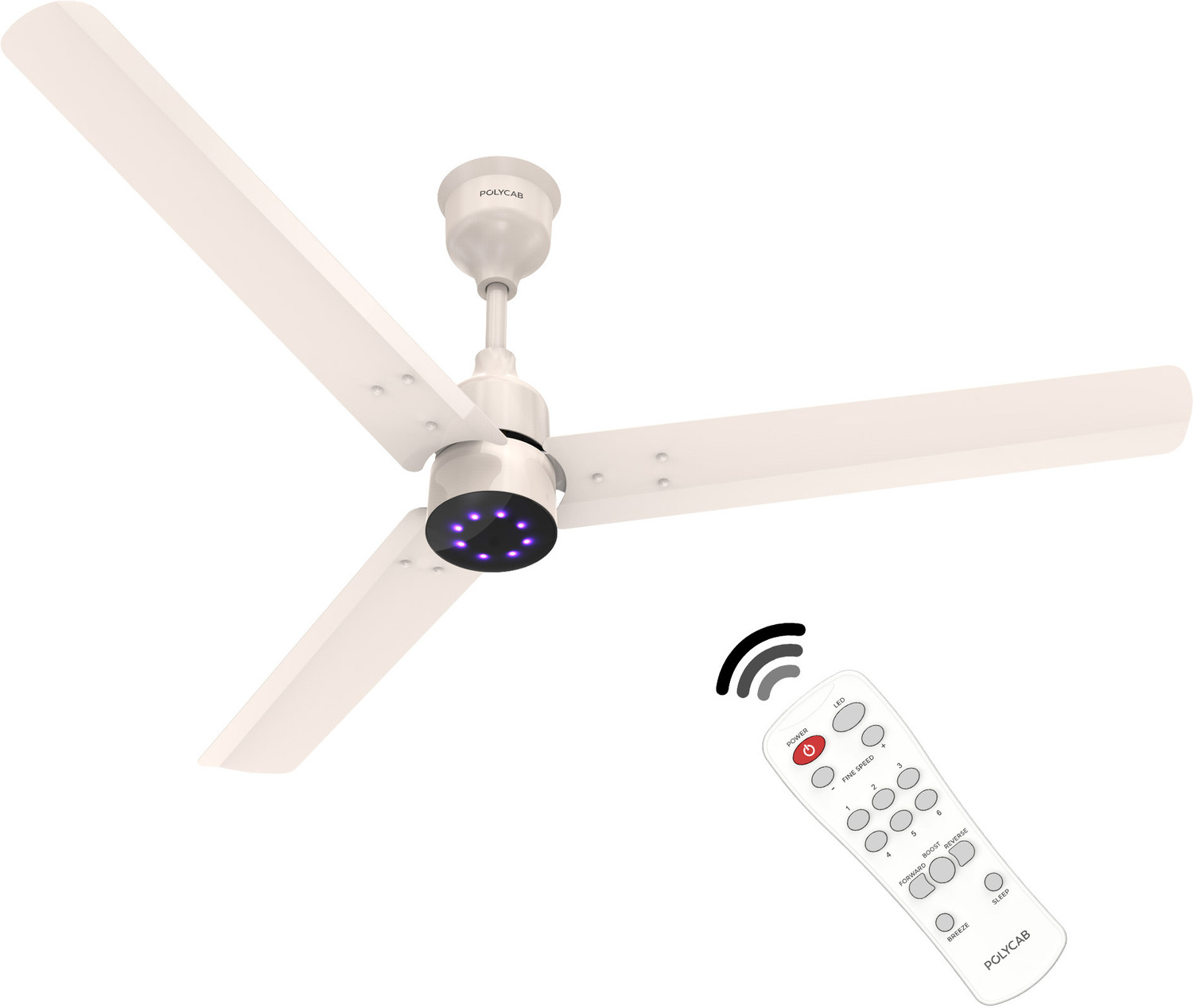 Image of Polycab Wizzy Plus 2.0 LED100% CopperHigher Air DeliveryLED Indicator with 3 Year Warranty BLDC Motor with Remote 1200 mm Ceiling Fan