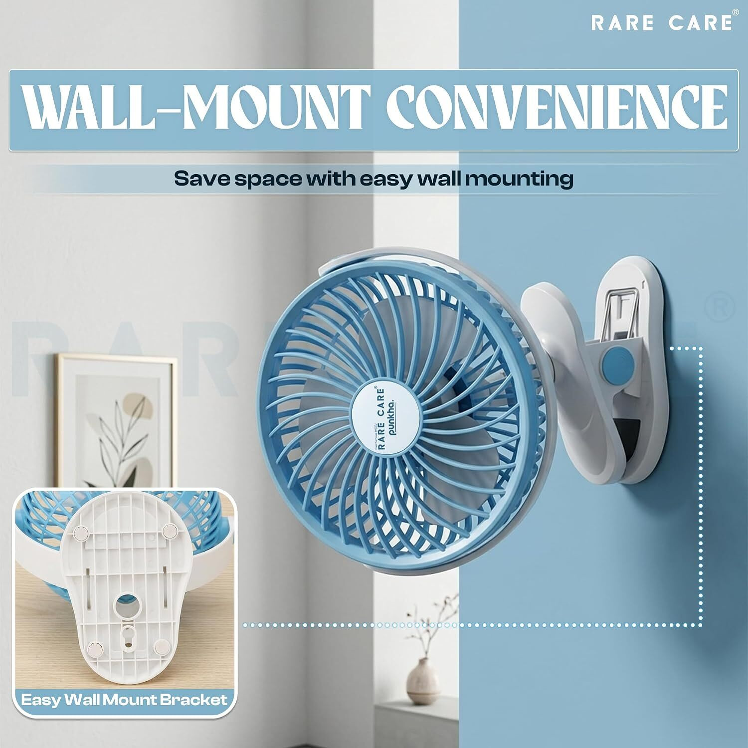 Image of Rarecare Table Fan for Home | Rechargeable | C-Type 5-Hours Battery Backup | 3 Speed with 12 Months Warranty 190.5 mm Table Fan