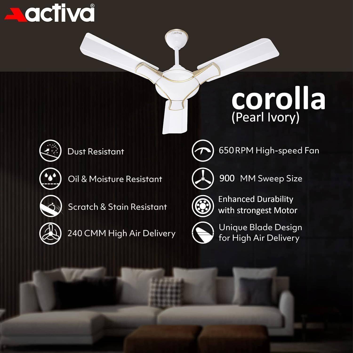 ACTIVA Corolla 900mm Ceiling Fan, Copper Motor, Brown - Image 3