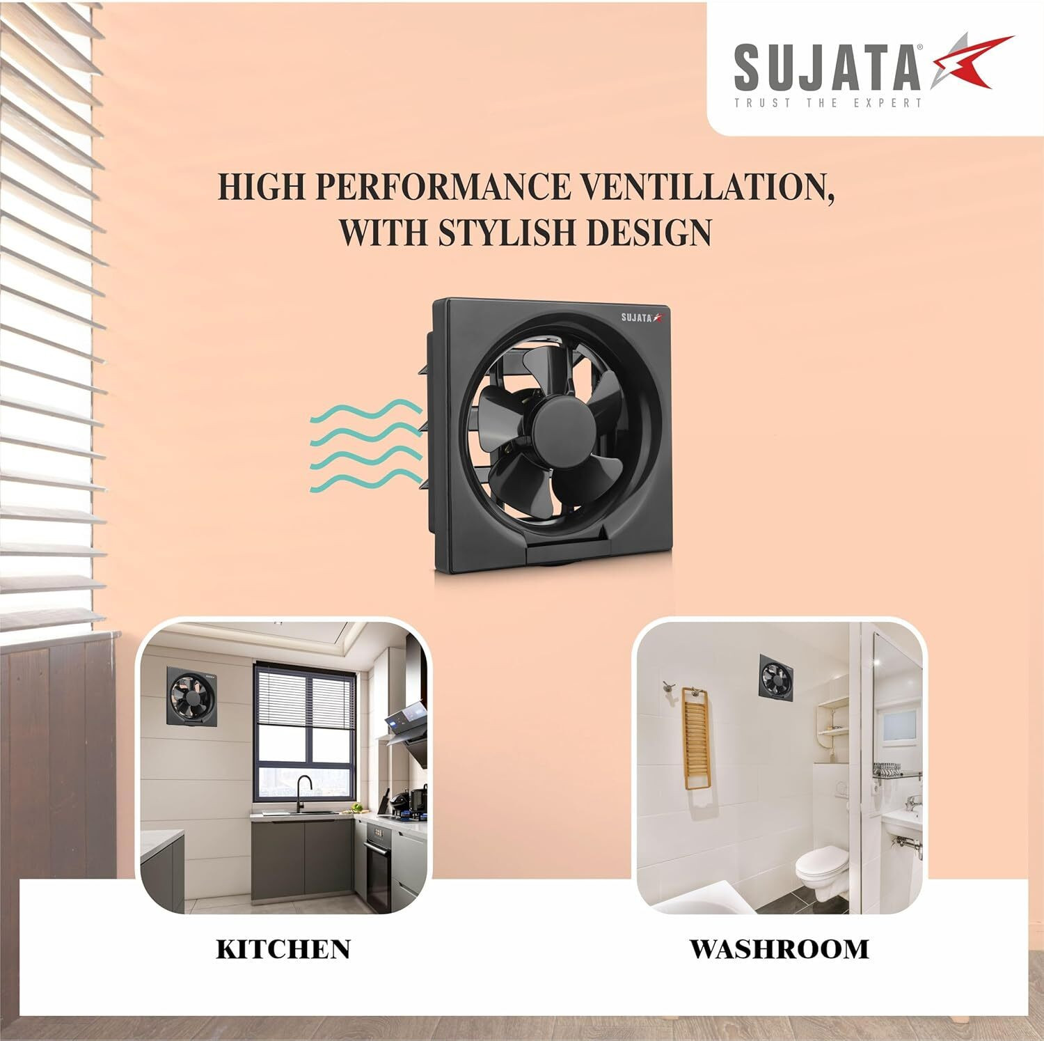 Image of SUJATA Woosh EPB81HS Exhaust Fan | High Speed | Copper Winding | Ventilation Fan with 2 Year Warranty Ultra High Speed 200 mm Exhaust Fan